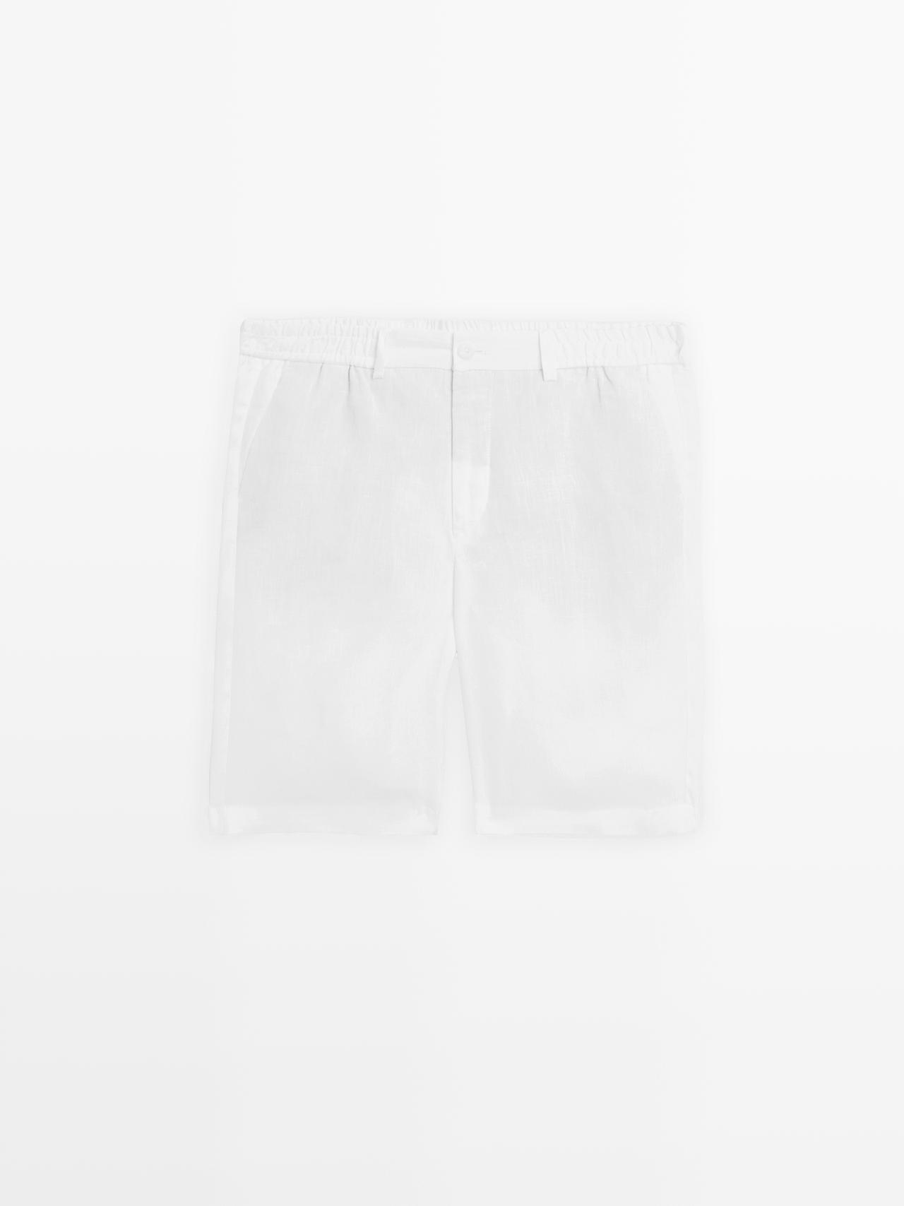 Massimo Dutti - Herre - Joggingbukselignende Bermudashorts I 100 % Hør - Hvid - S