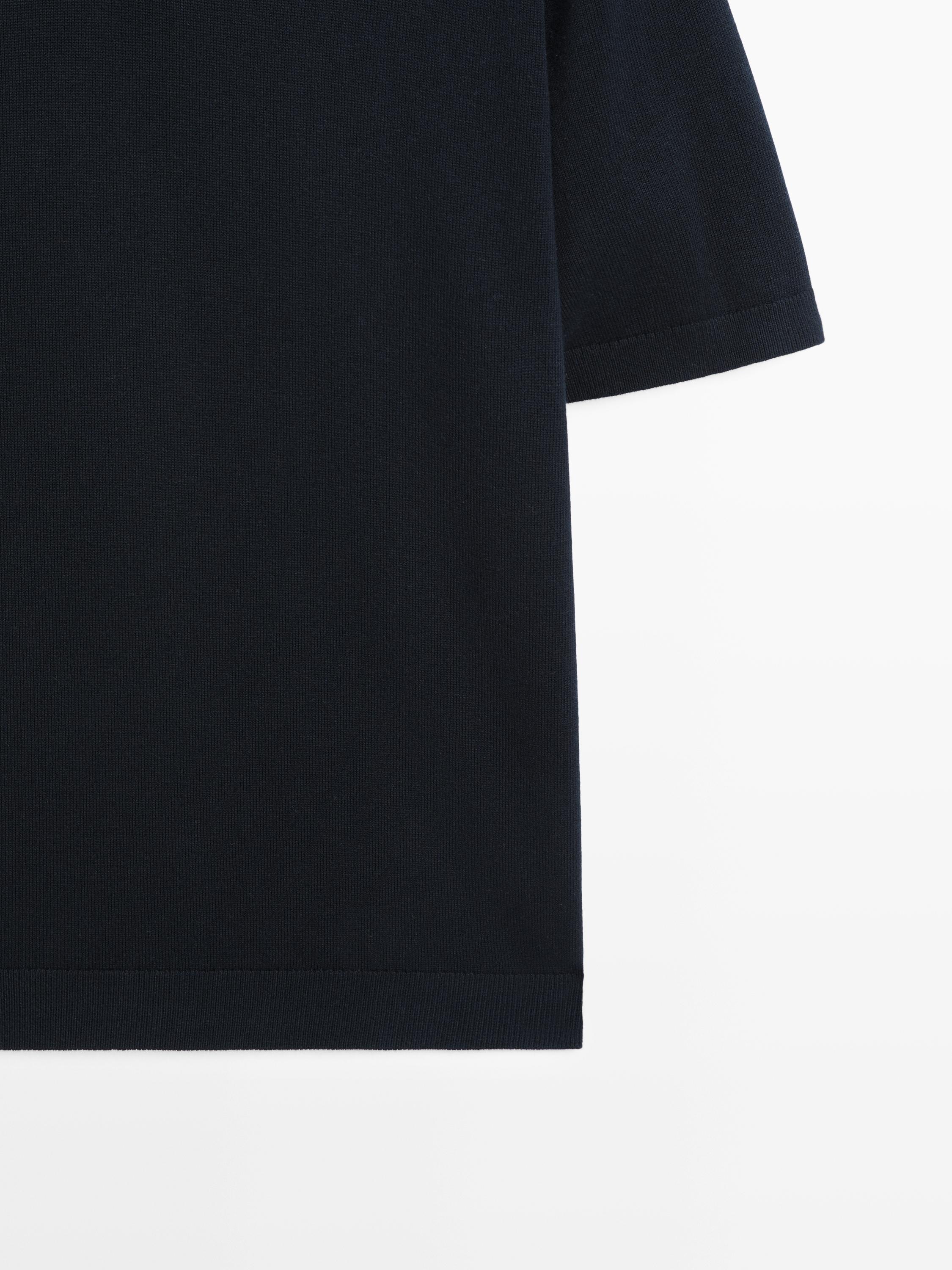Cotton blend knit polo sweater — NAVY BLUE