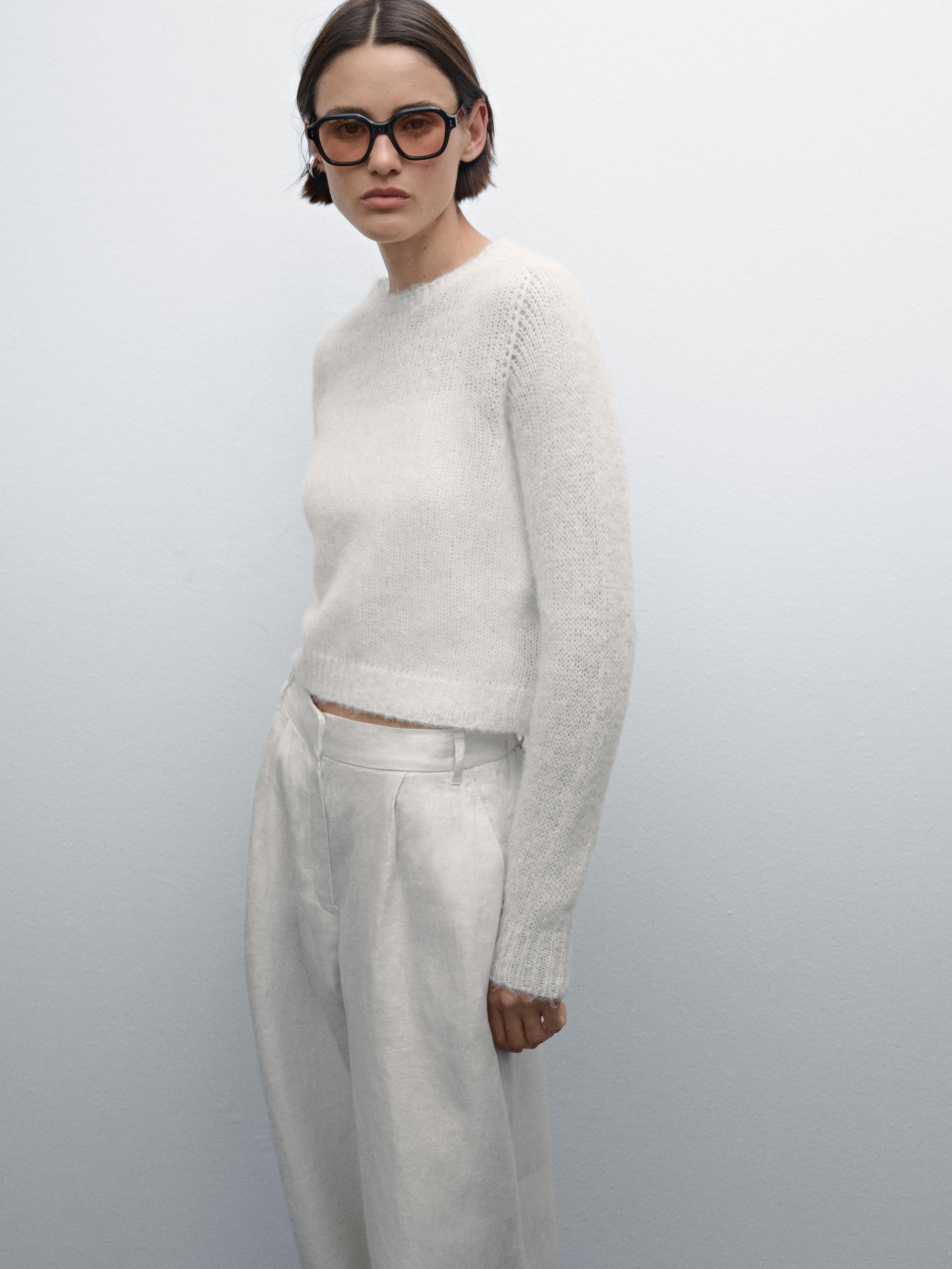 100% linen wide-leg elastic detail trousers · Cream, Corn