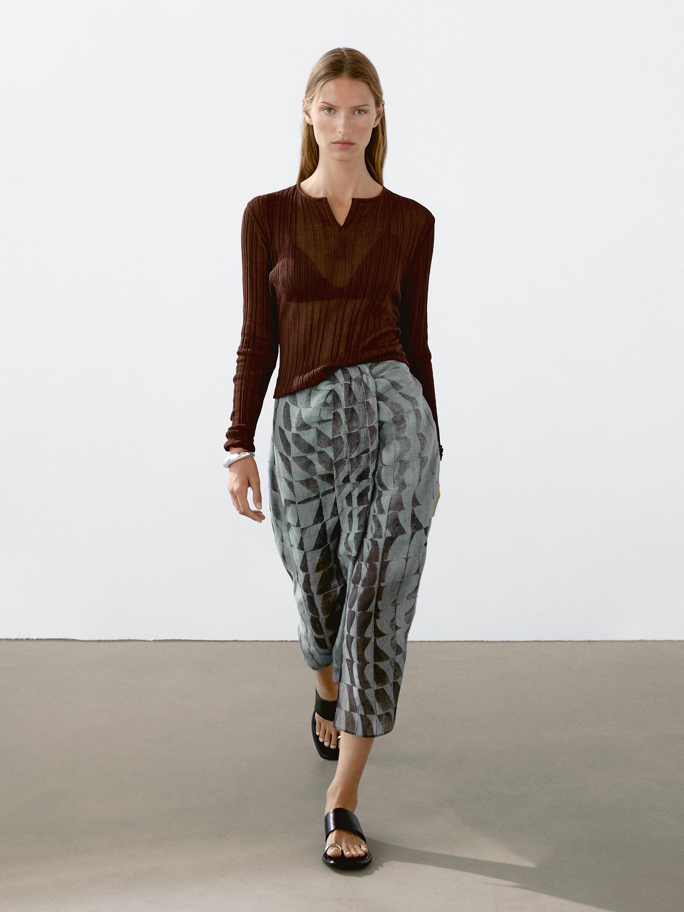 Bedrukte halflange rok met plooi