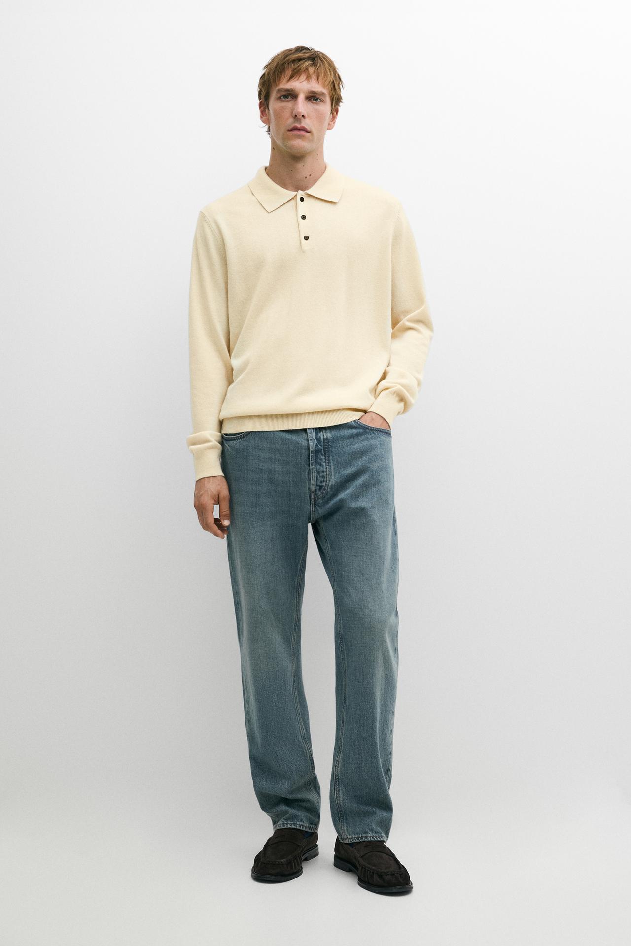100% cashmere knit polo sweater — CREAM