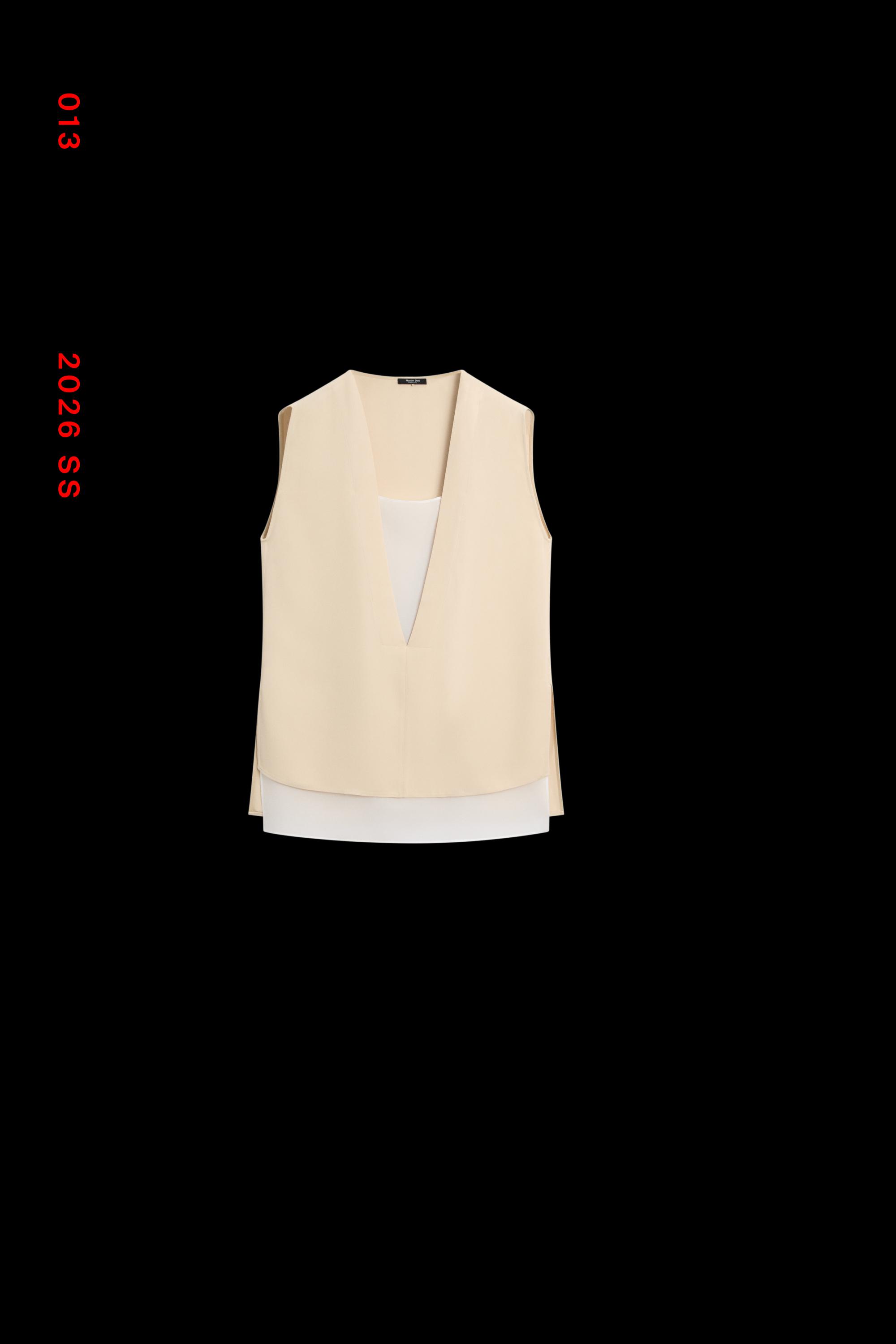 Flowing double-layer top with contrast detail — CREAM