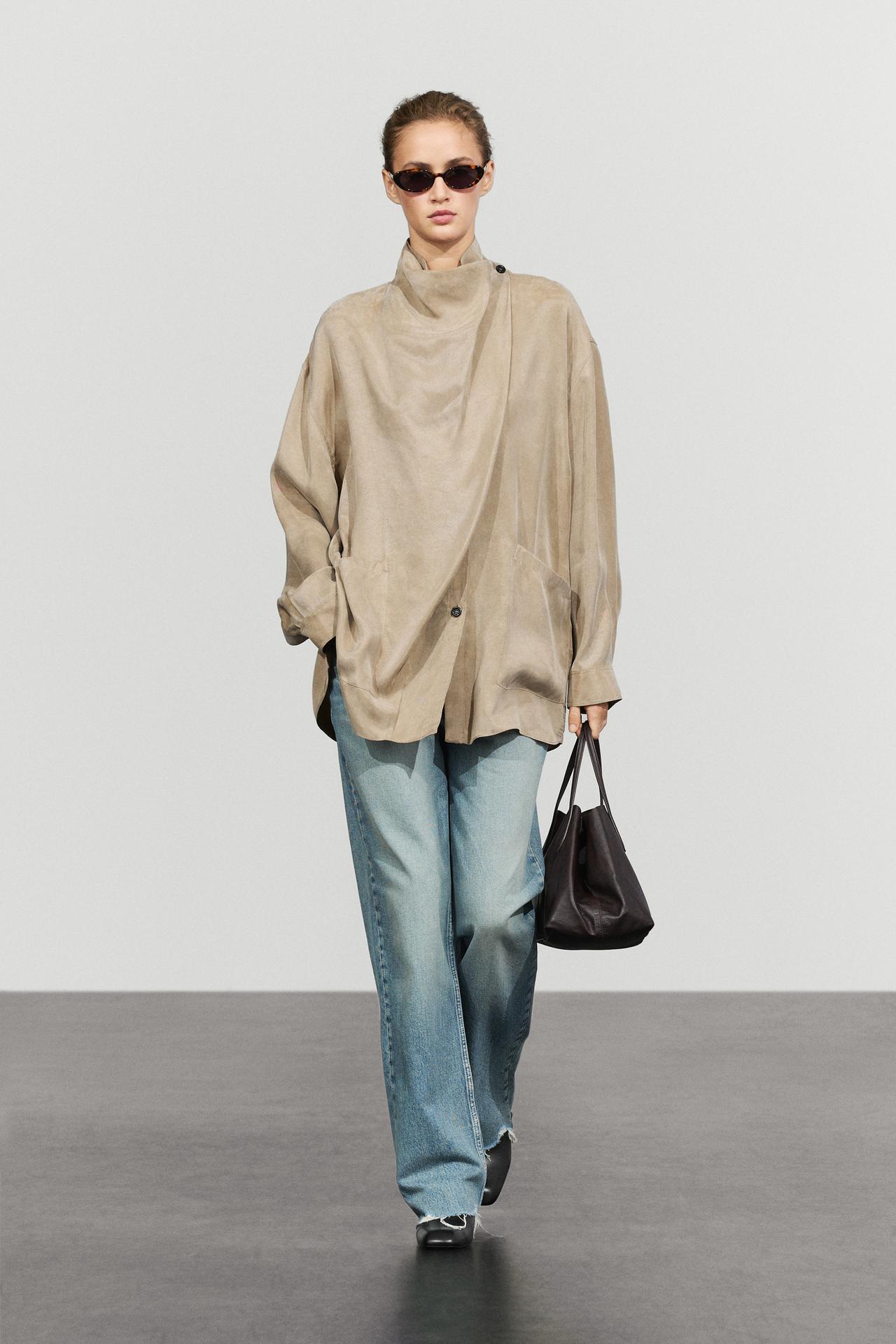 High neck wrap shirt — SAND