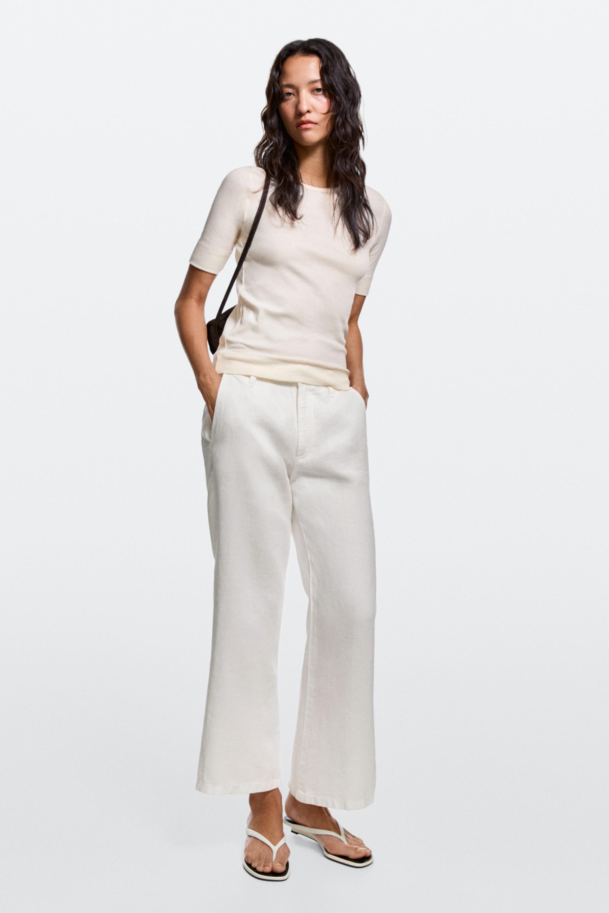 100% linen cropped flare fit pants