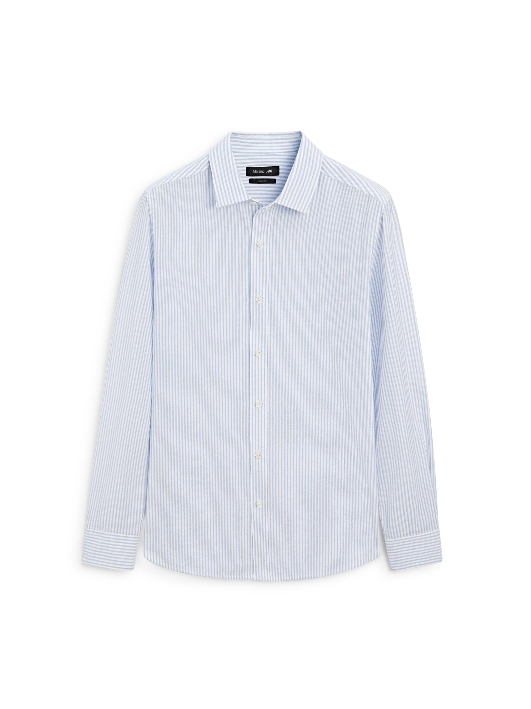 100% cotton regular fit striped shirt — BLUE