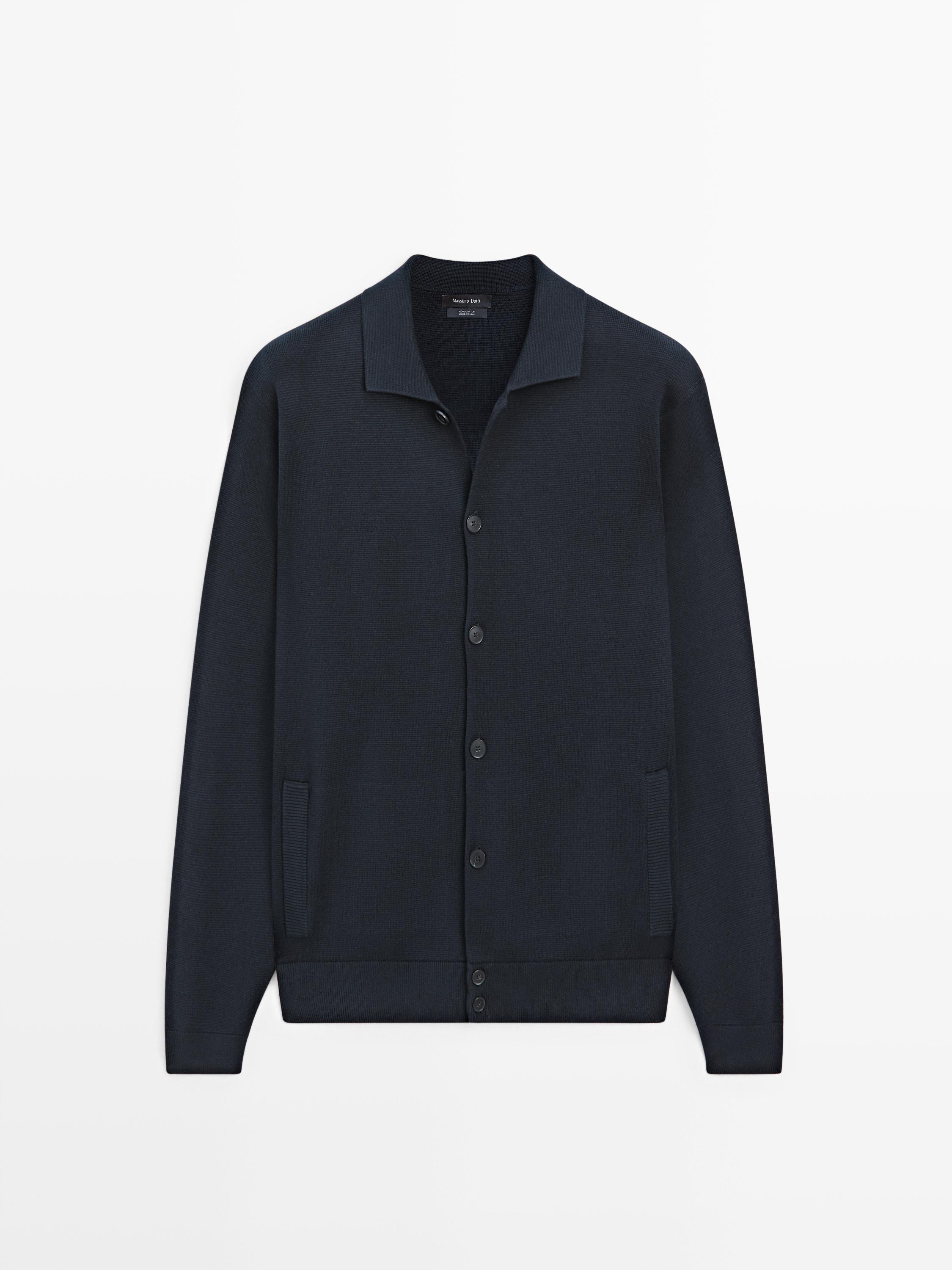 100% cotton knit cardigan with polo collar