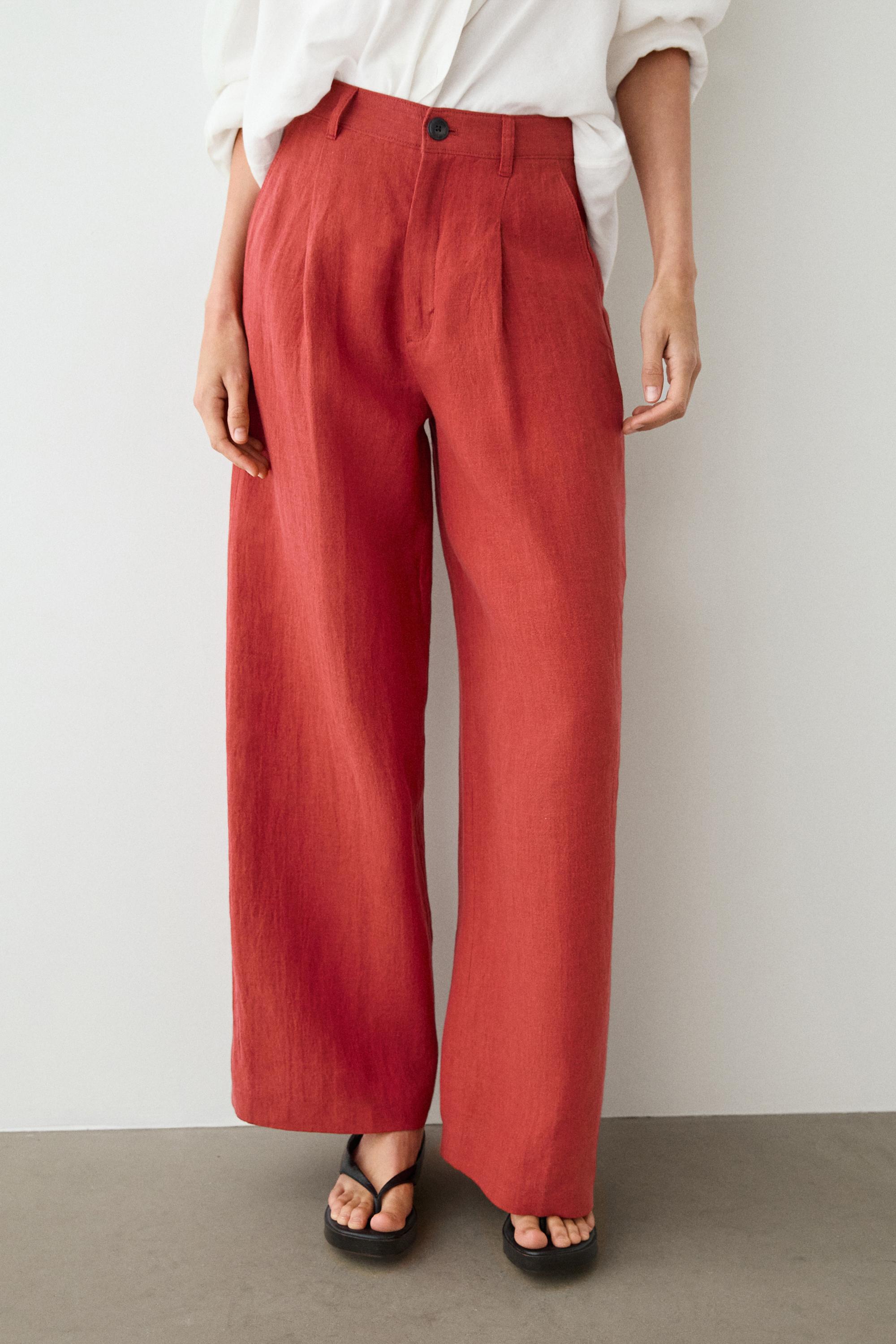 Loose fit high-waist linen trousers — REDDISH