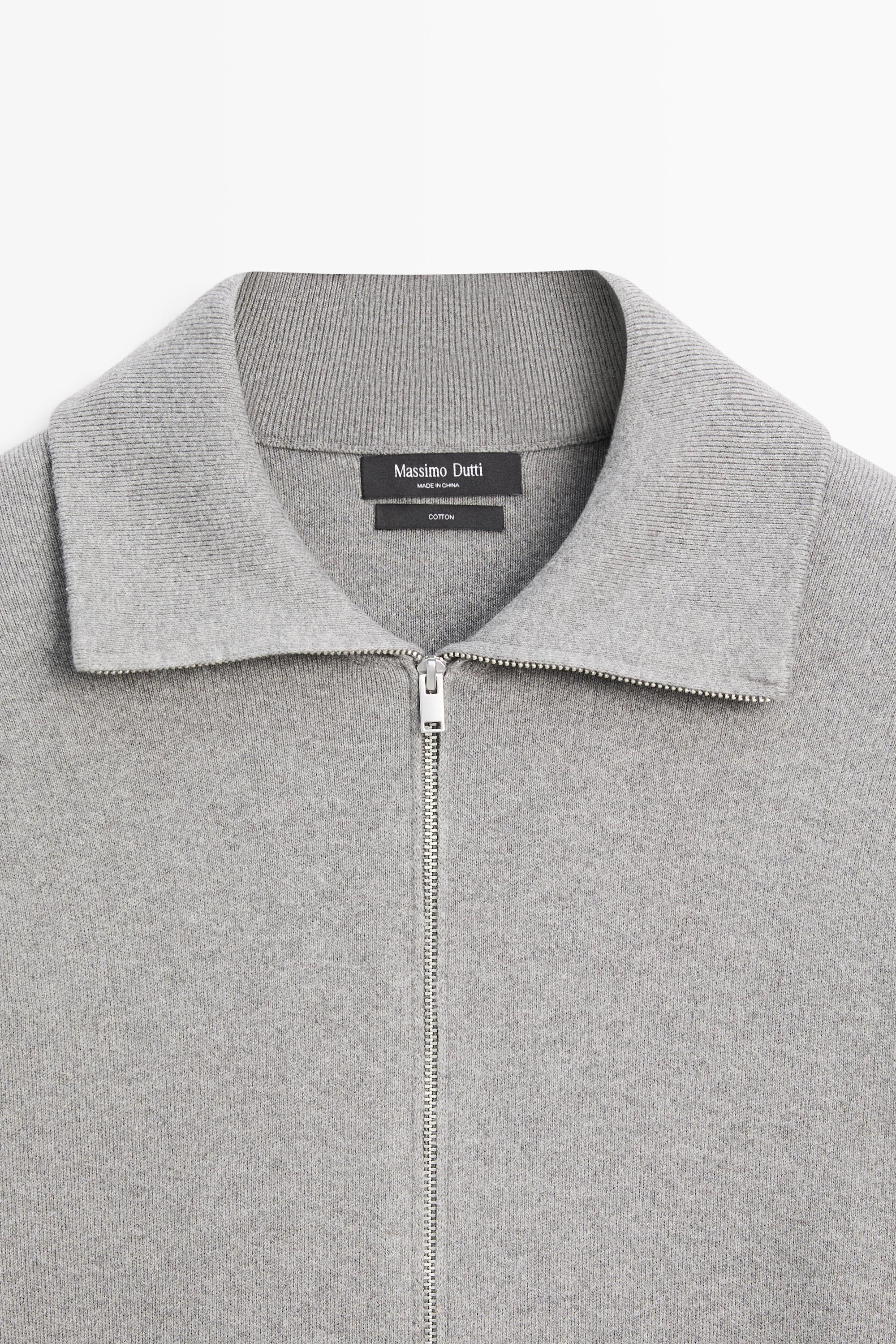 100% cotton zip-up knit cardigan — Medium Grey