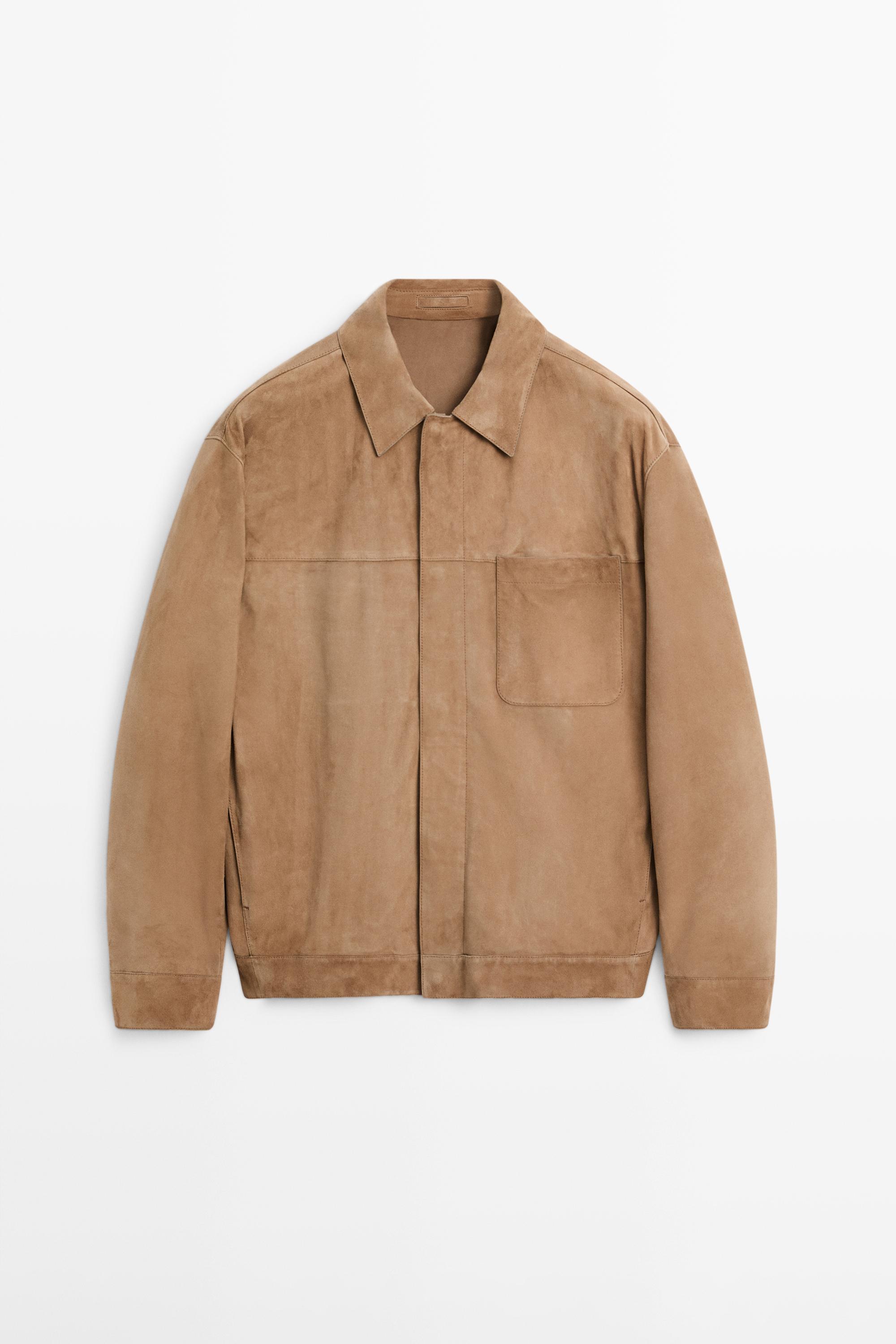 포켓 디테일 스웨이드 레더 재킷