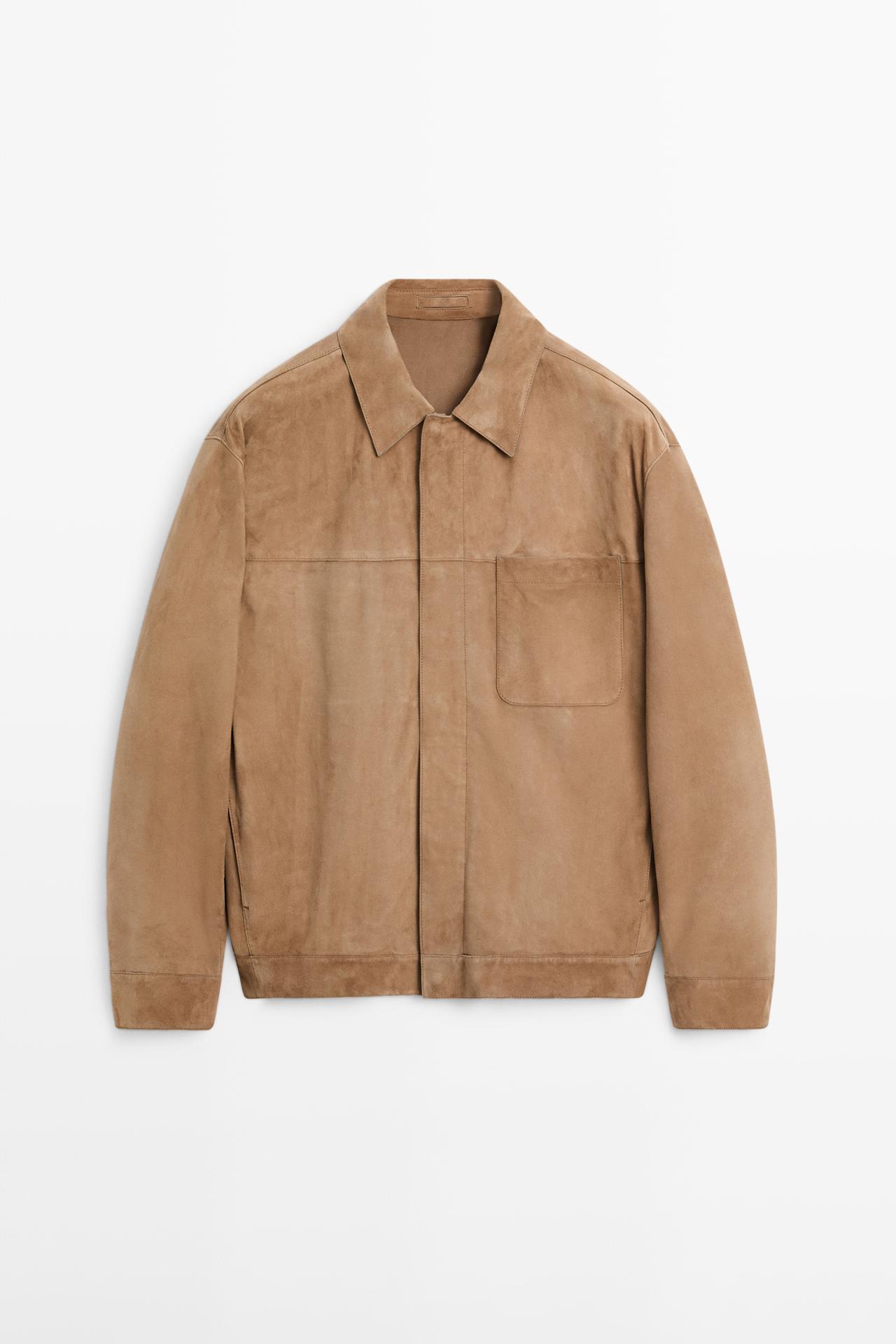 Massimo Dutti - Herre - Jakke Med Detalje Og Lomme I Ruskind - Mink - S