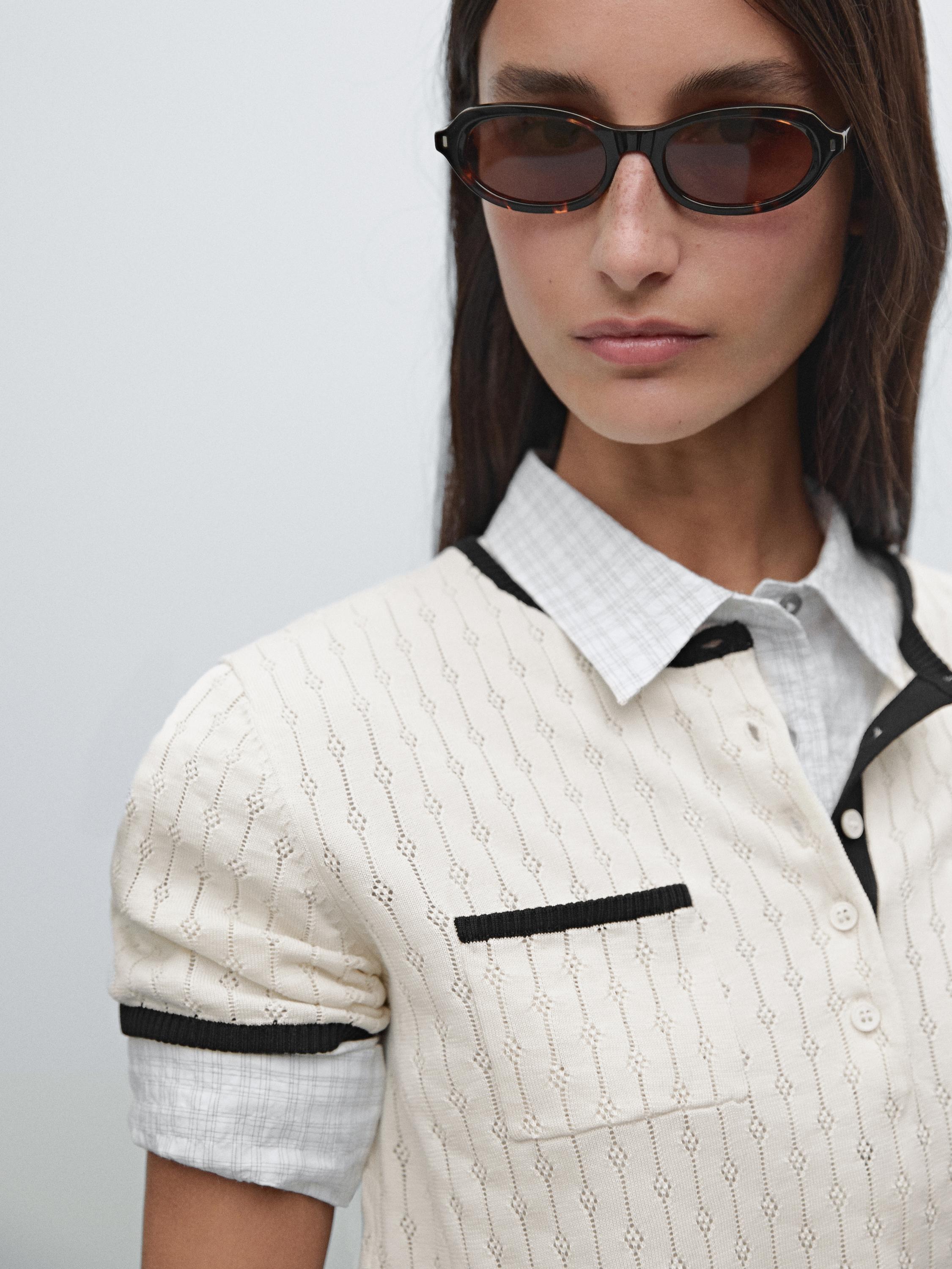 Pointelle knit sweater with short sleeves