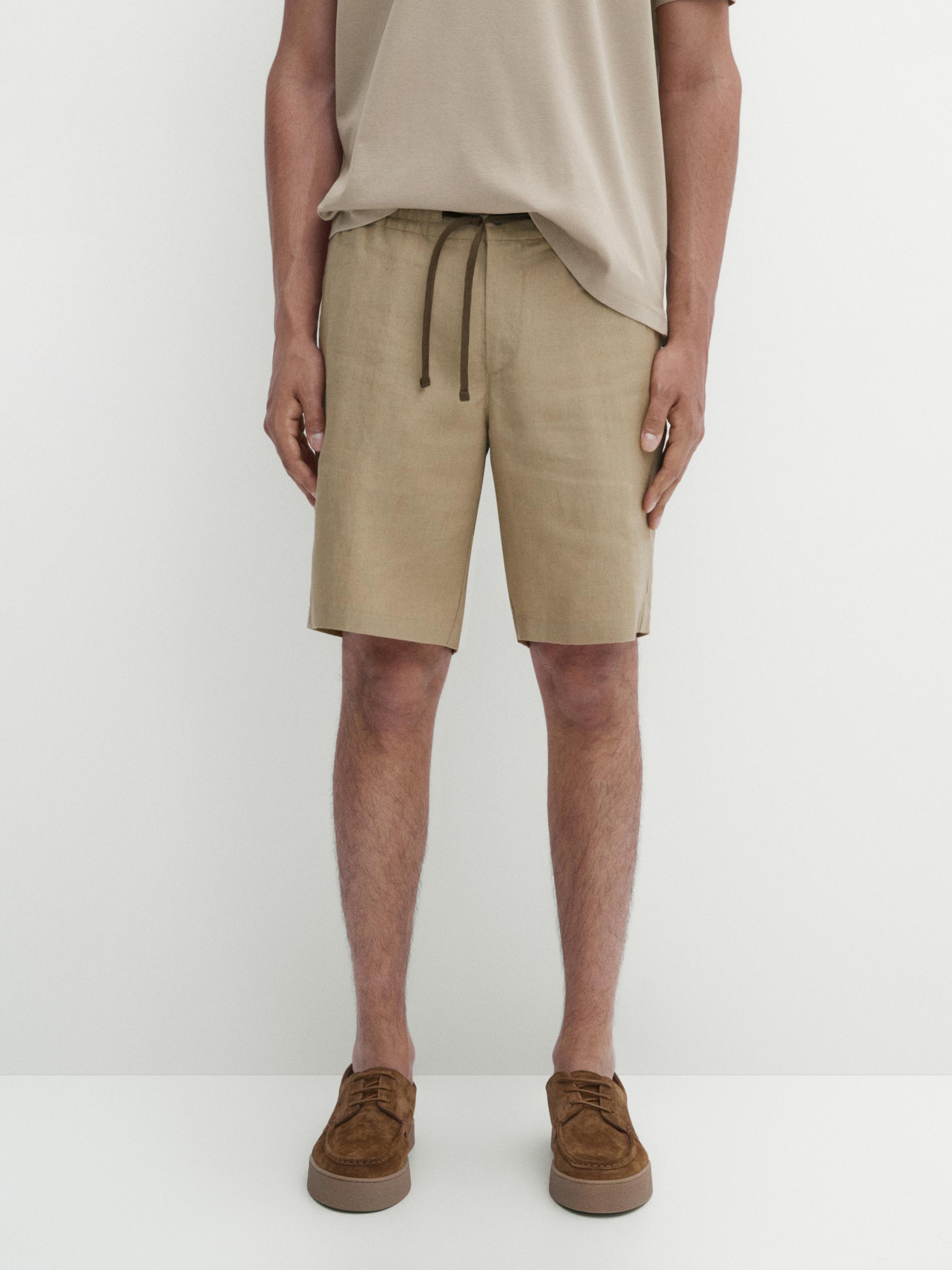 100% linen jogger fit Bermuda shorts