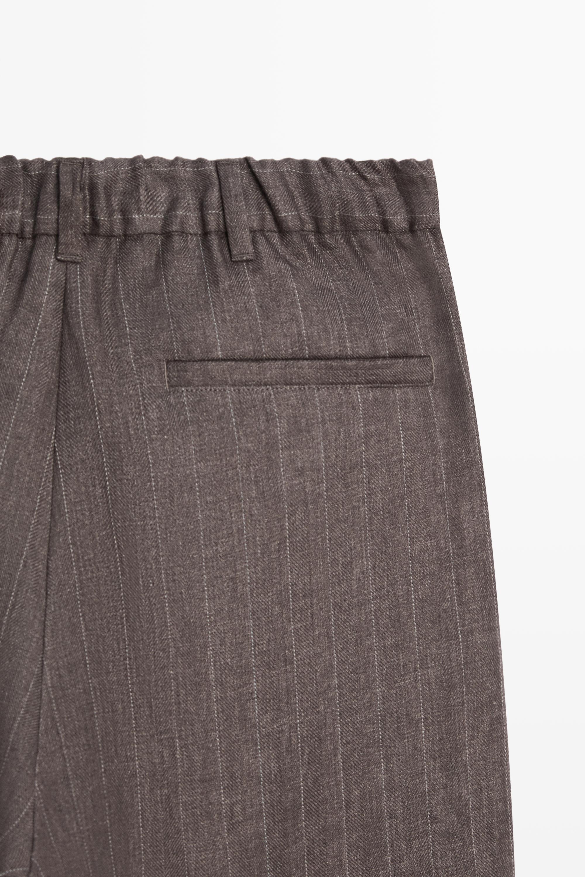 100% linen striped straight-leg pants — BROWN