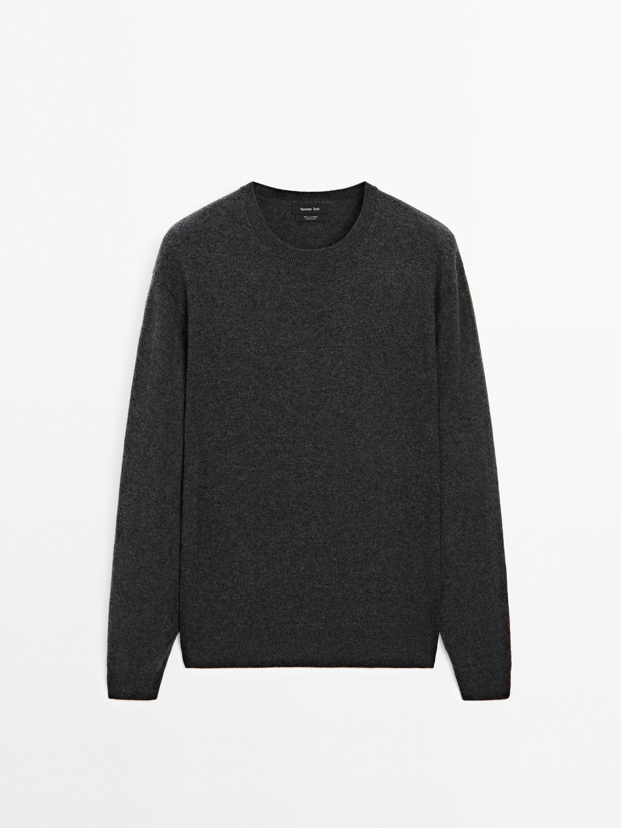 Massimo Dutti - Herre - Trøje I Kashmirstrik Med Rund Hals - Kulgrå - L