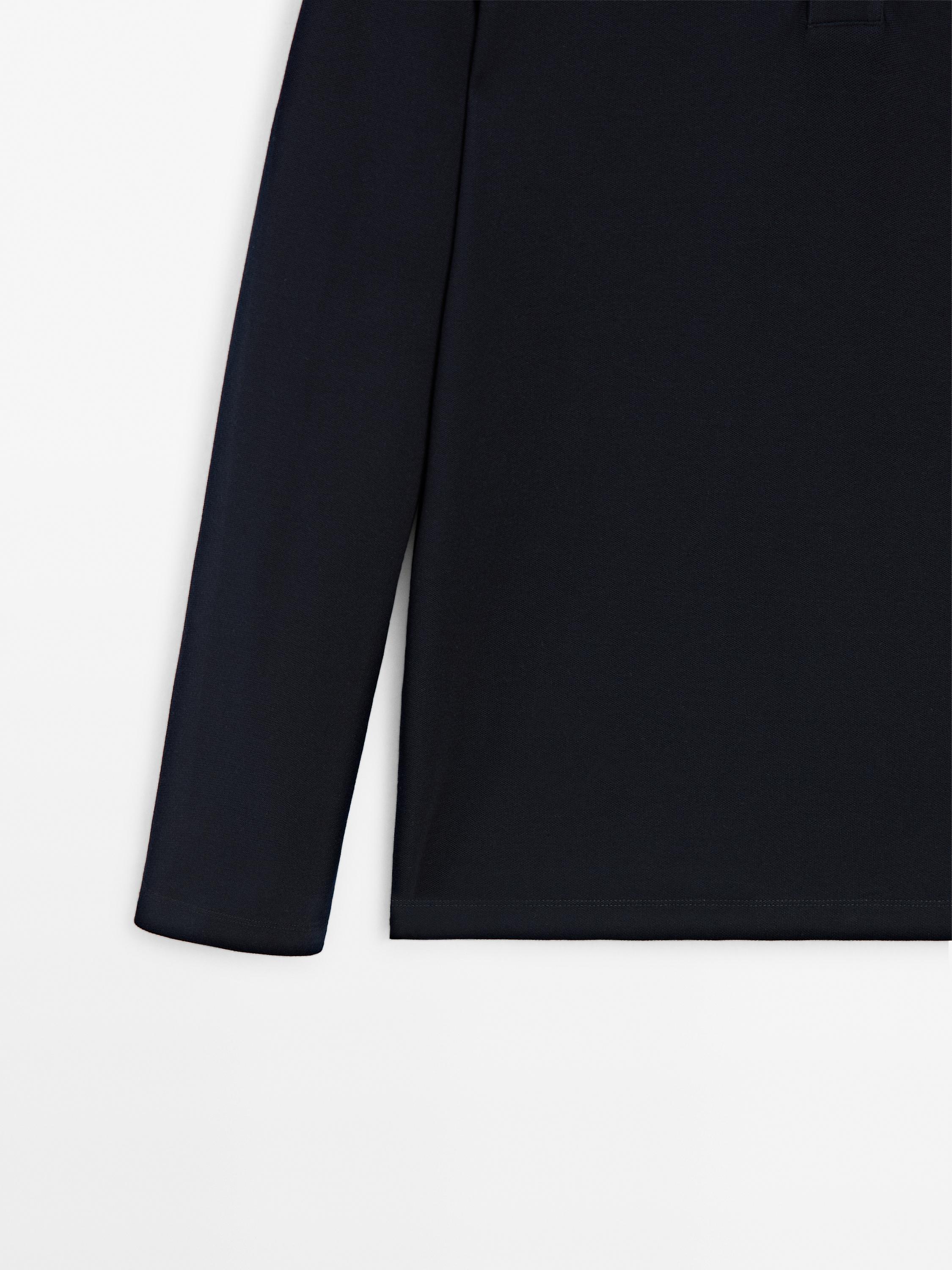 Cotton blend knit polo sweater