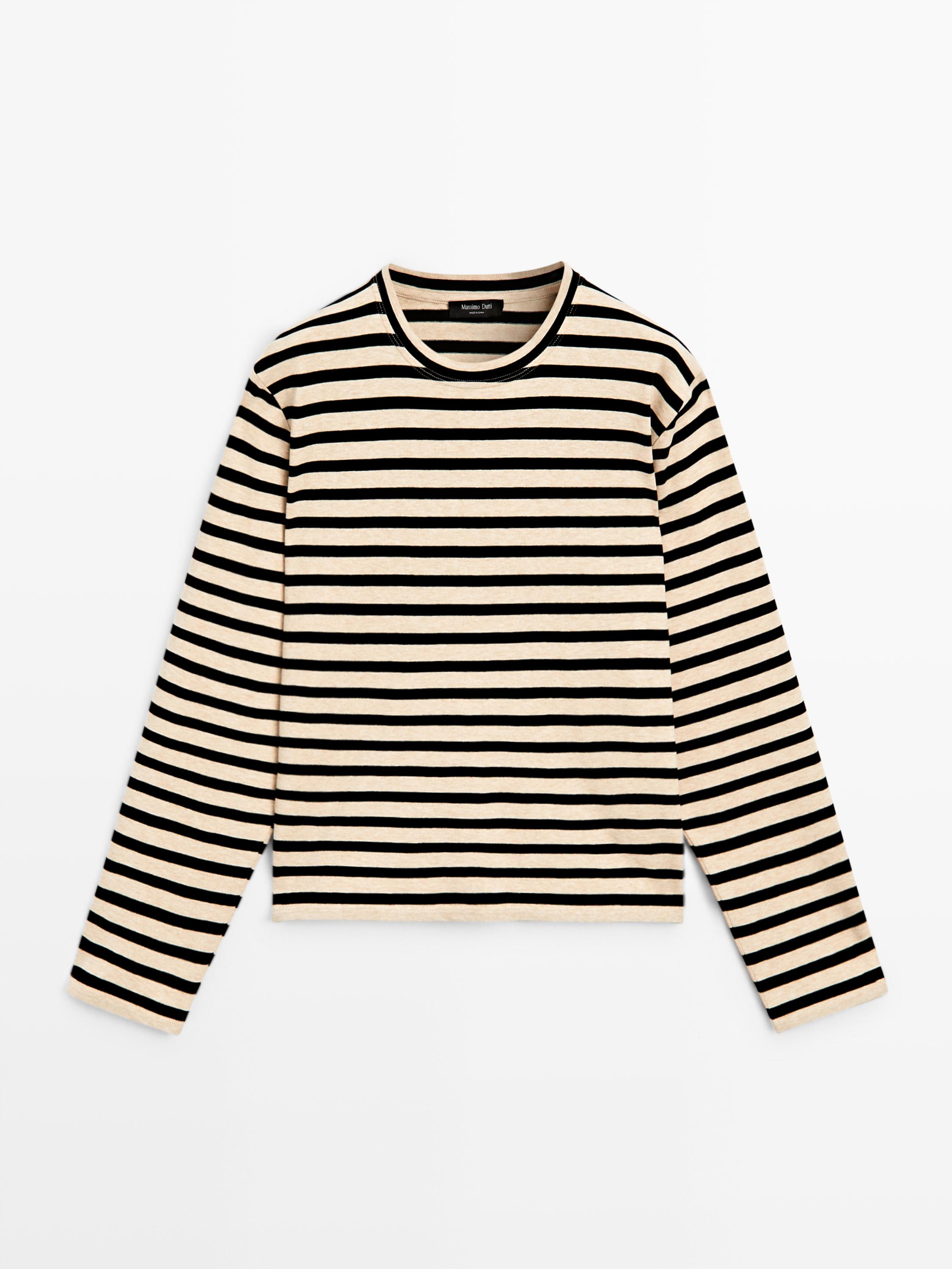 Oversize striped cotton blend T-shirt