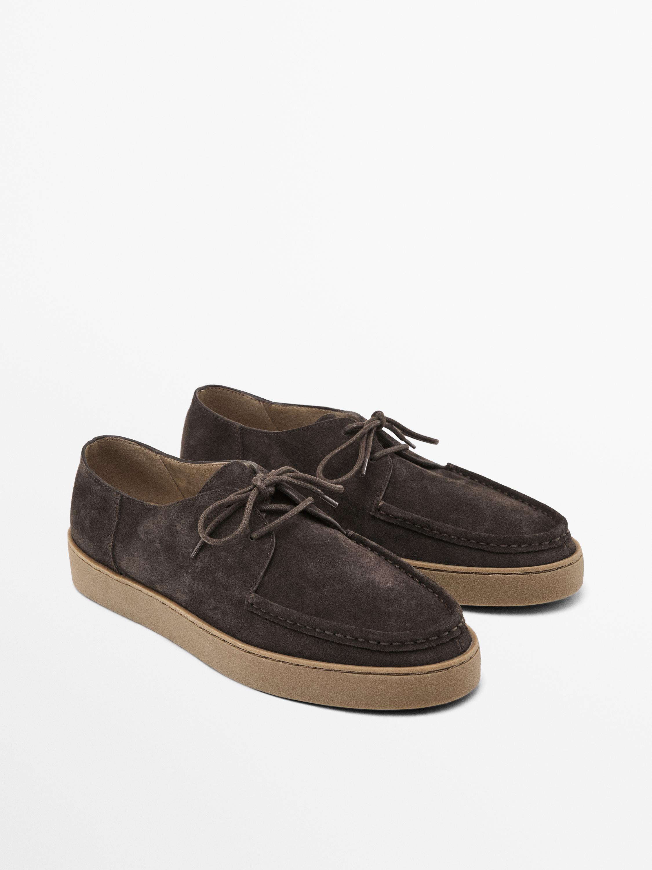 Moc toe split suede shoes
