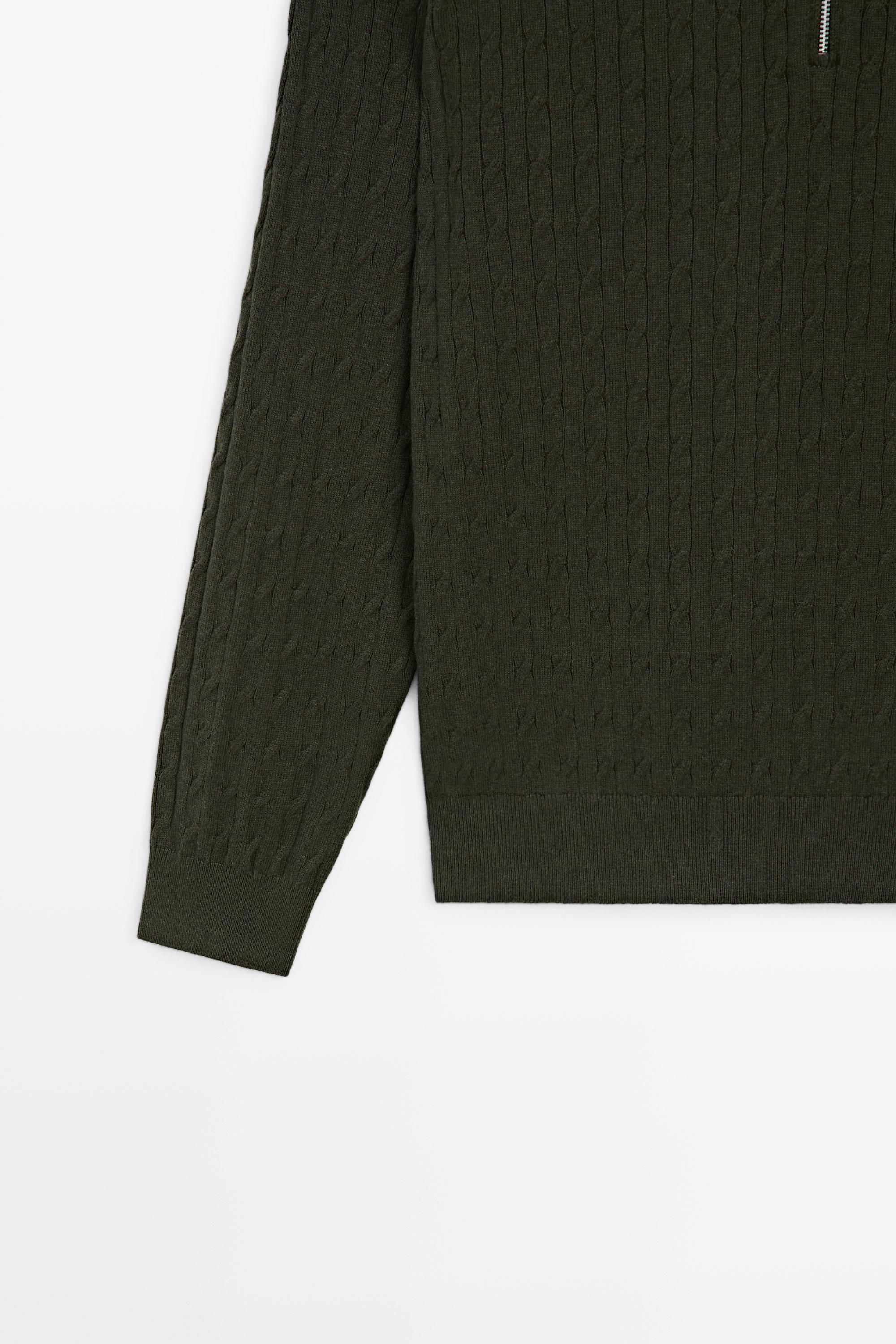 Mock neck knit zip sweater — DARK GREEN