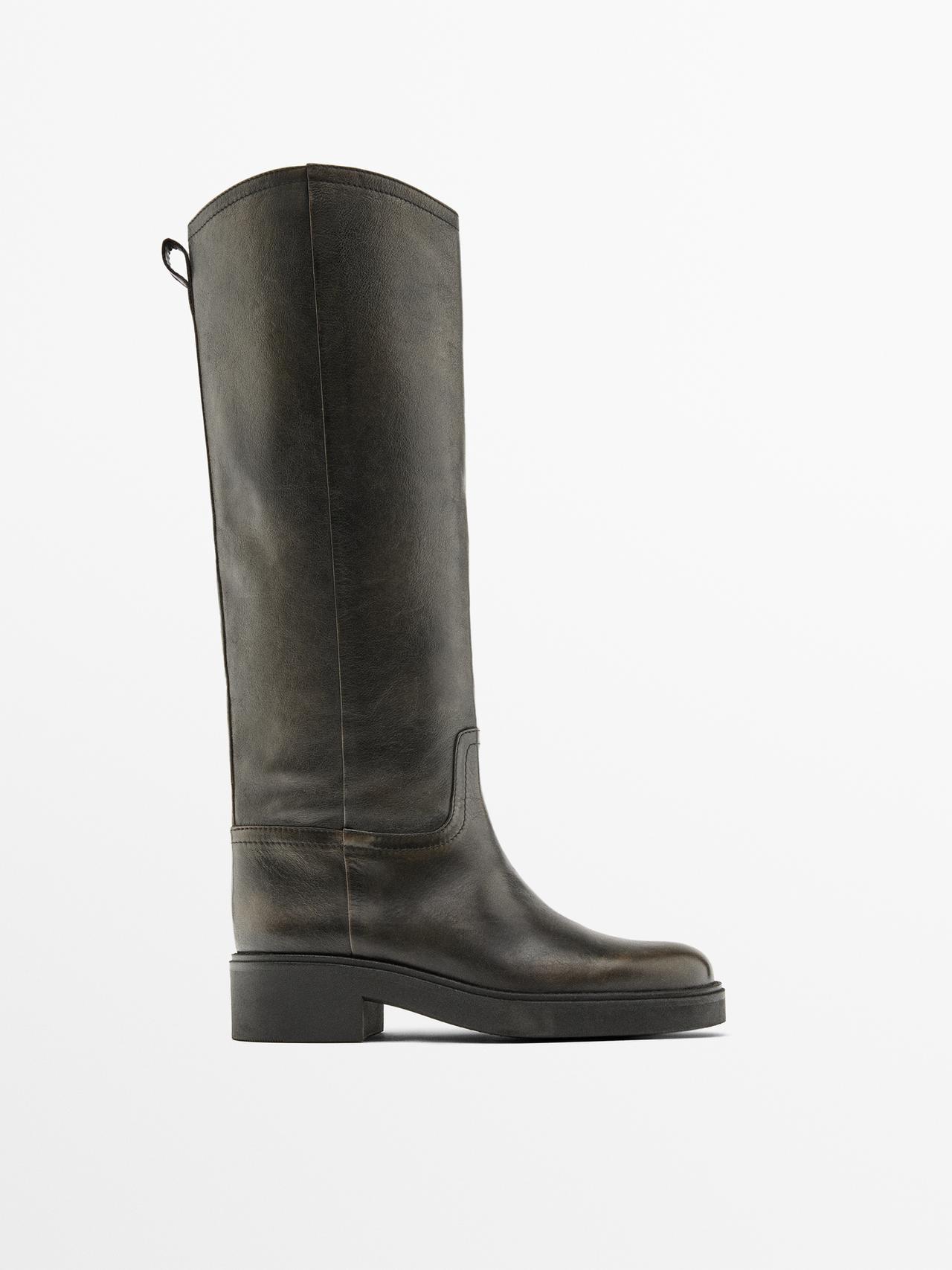 Massimo Dutti - Dame - Støvler I Børstet Skind - Brun - 39