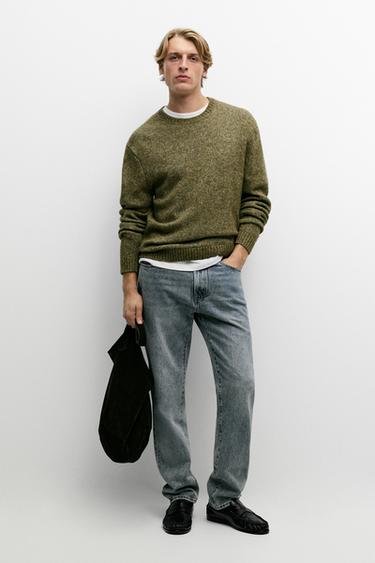 Flecked cotton-blend knit sweater — GREEN 1