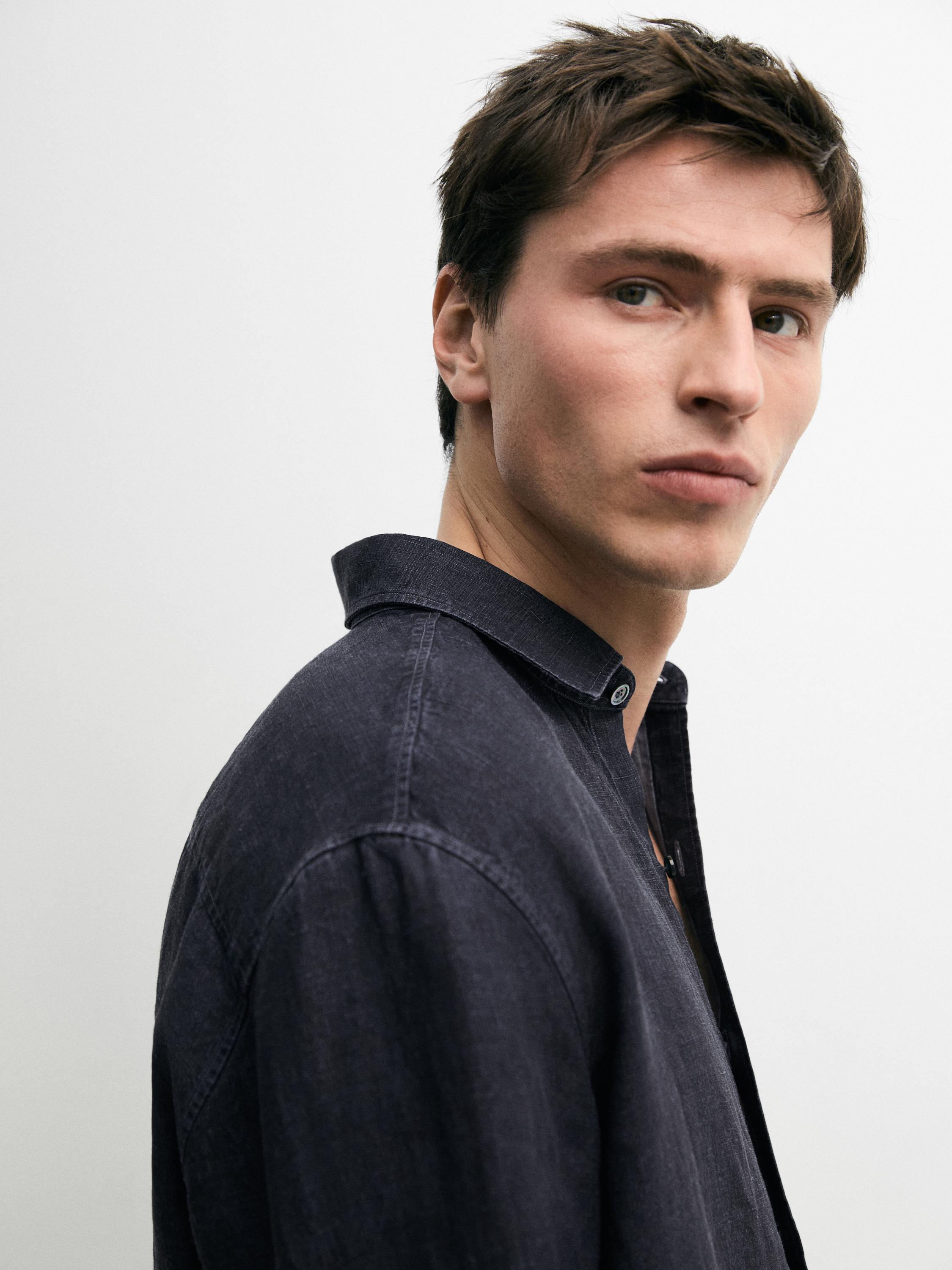 100% linen regular fit shirt — INDIGO
