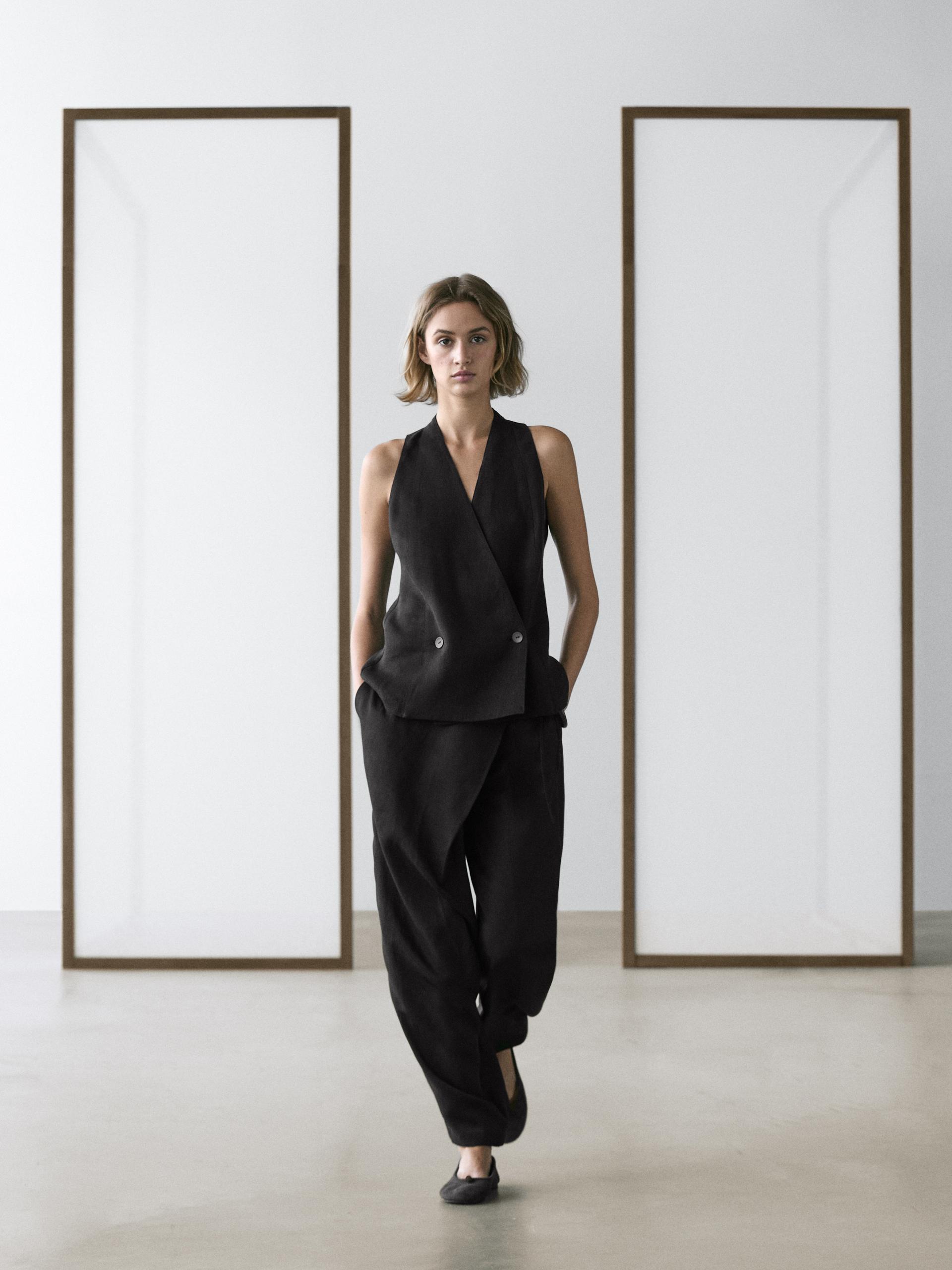 Pantaloni Morbidi Pareo - Nero - 38 (It 42) - Massimo Dutti - Femminile