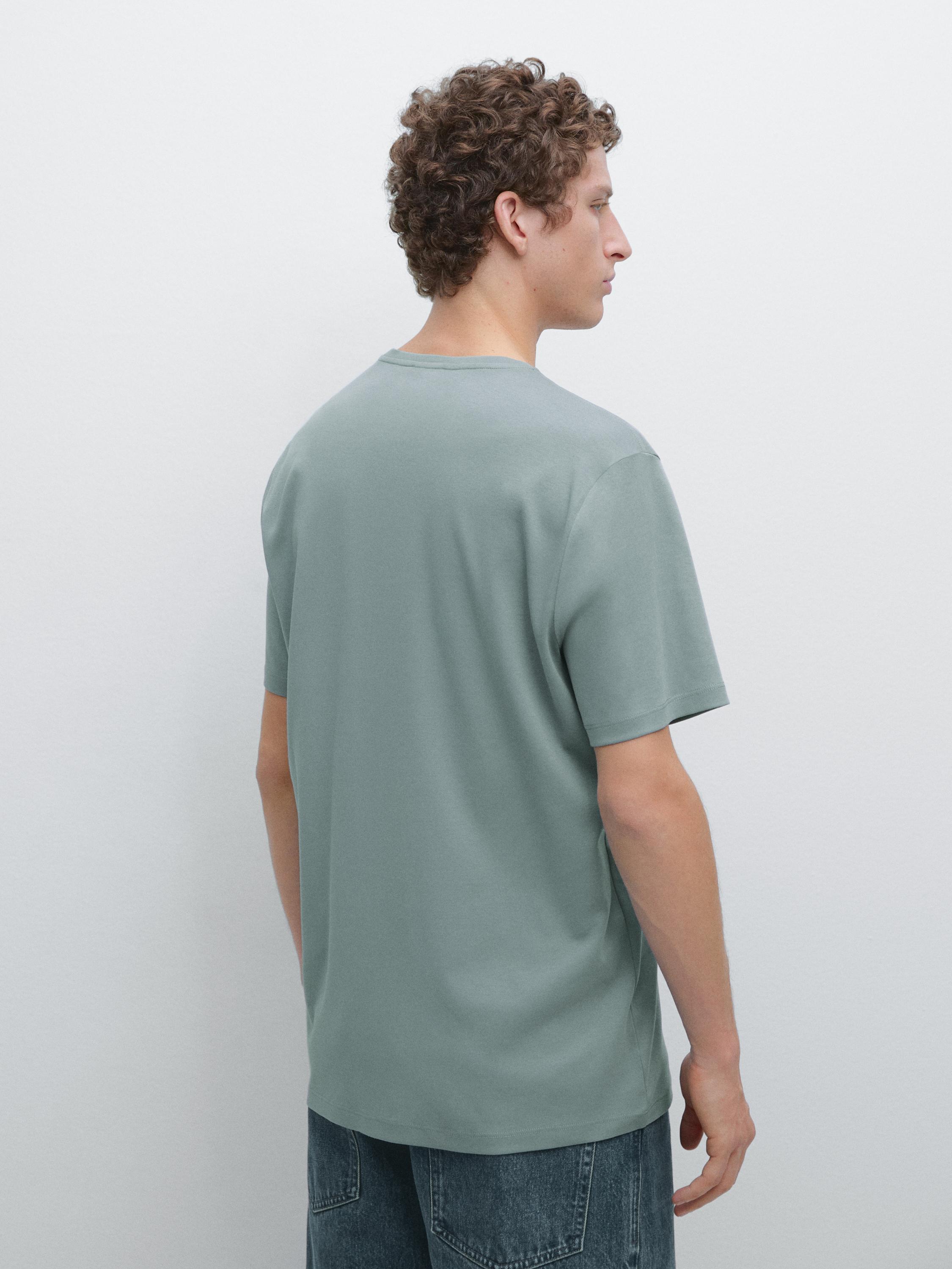 Short sleeve cotton blend T-shirt — GREY BLUE