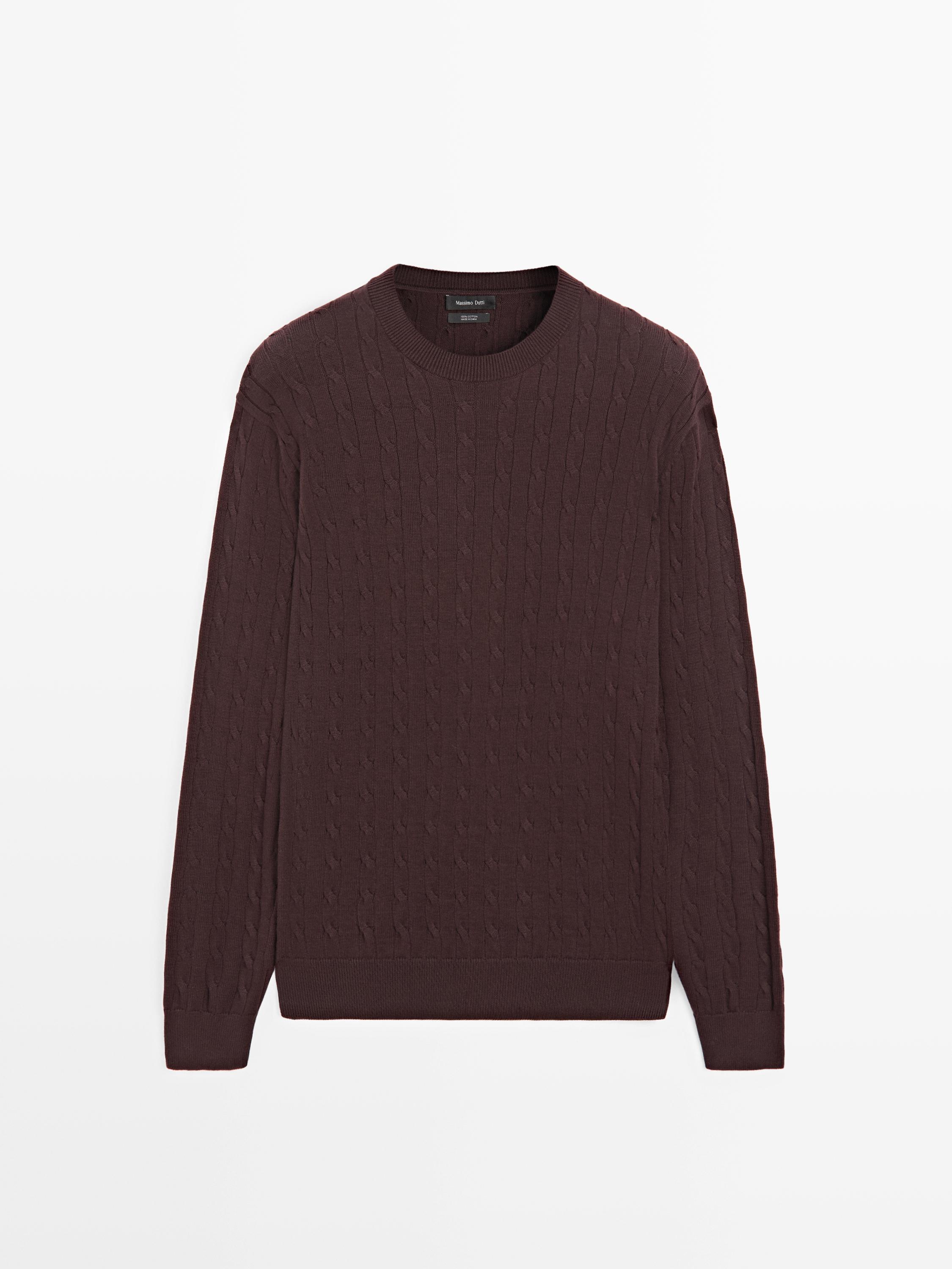 100% cotton cable-knit sweater — BURGUNDY