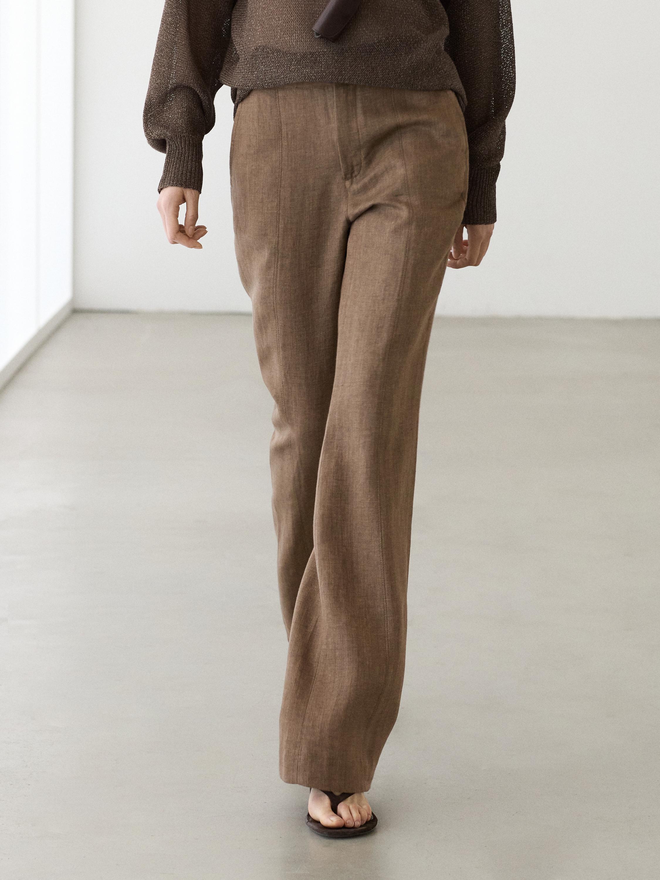 Hlače kick flare od 100 % lana