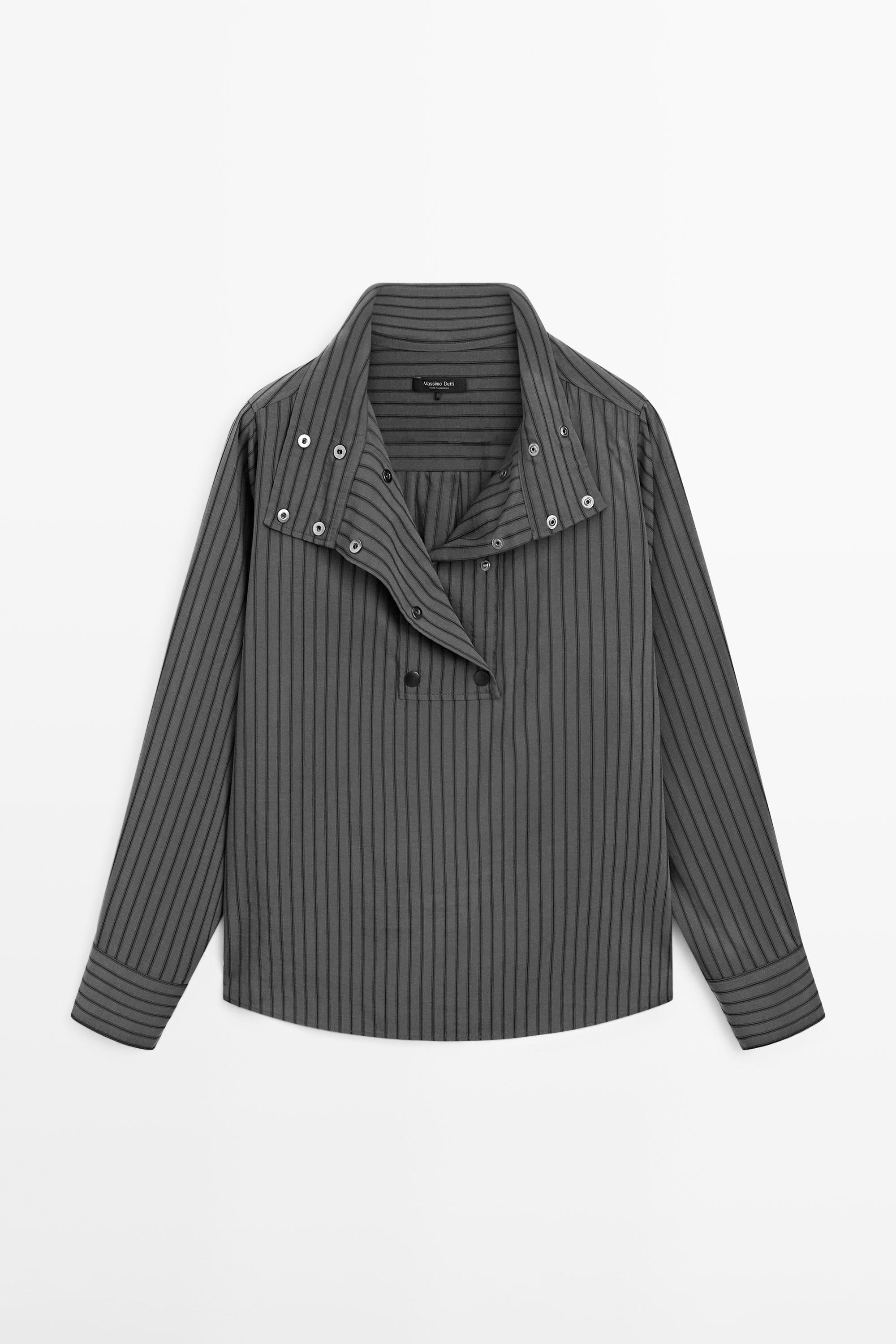 Striped flowing shirt with collar detail — GREY