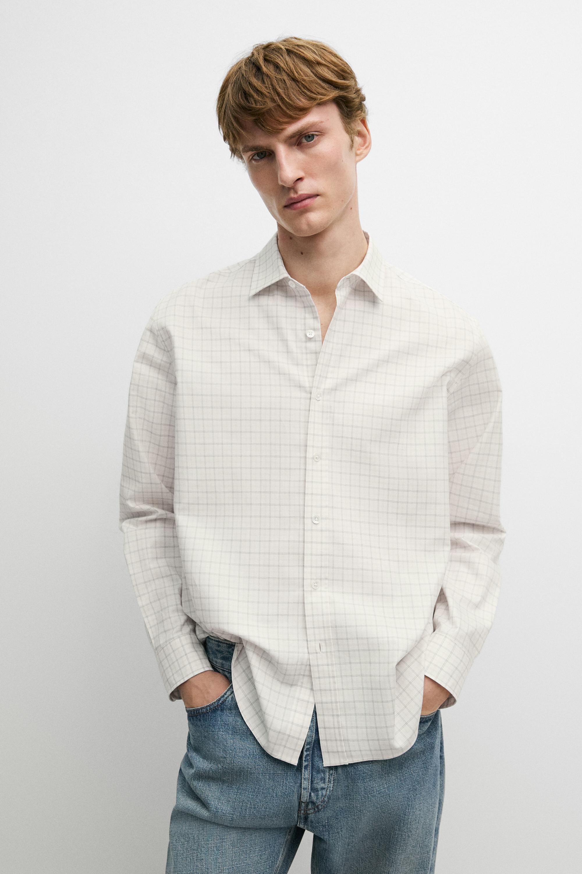 100% Cotton Regular Fit Check Shirt — Ecru