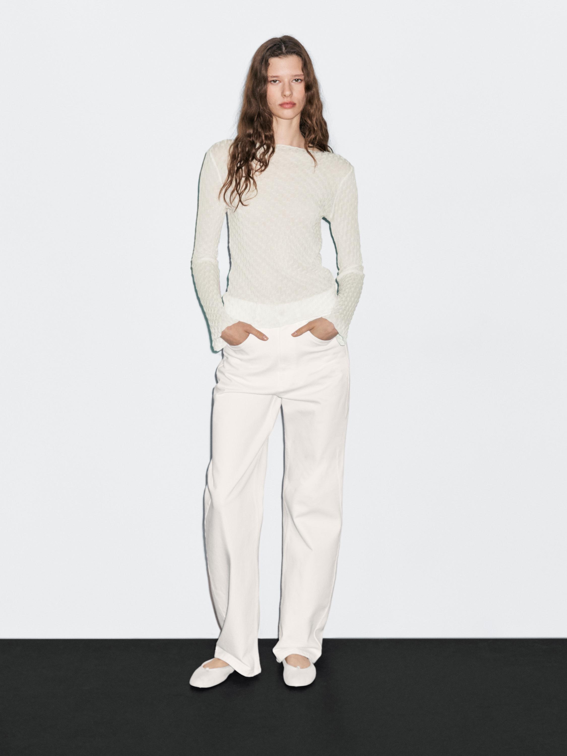 Top manches longues texturé en coton