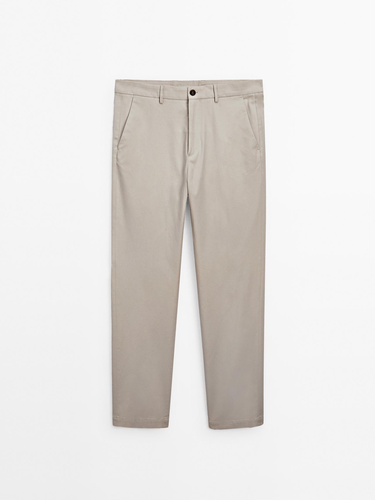 Massimo Dutti - Herre - Strukturvævede, Slim Fit Bukser - Beige - 38