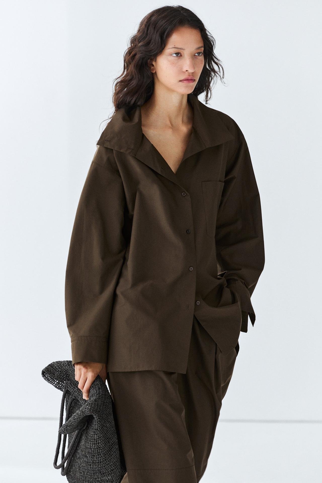 High collar overshirt with buckle detail — KHAKI