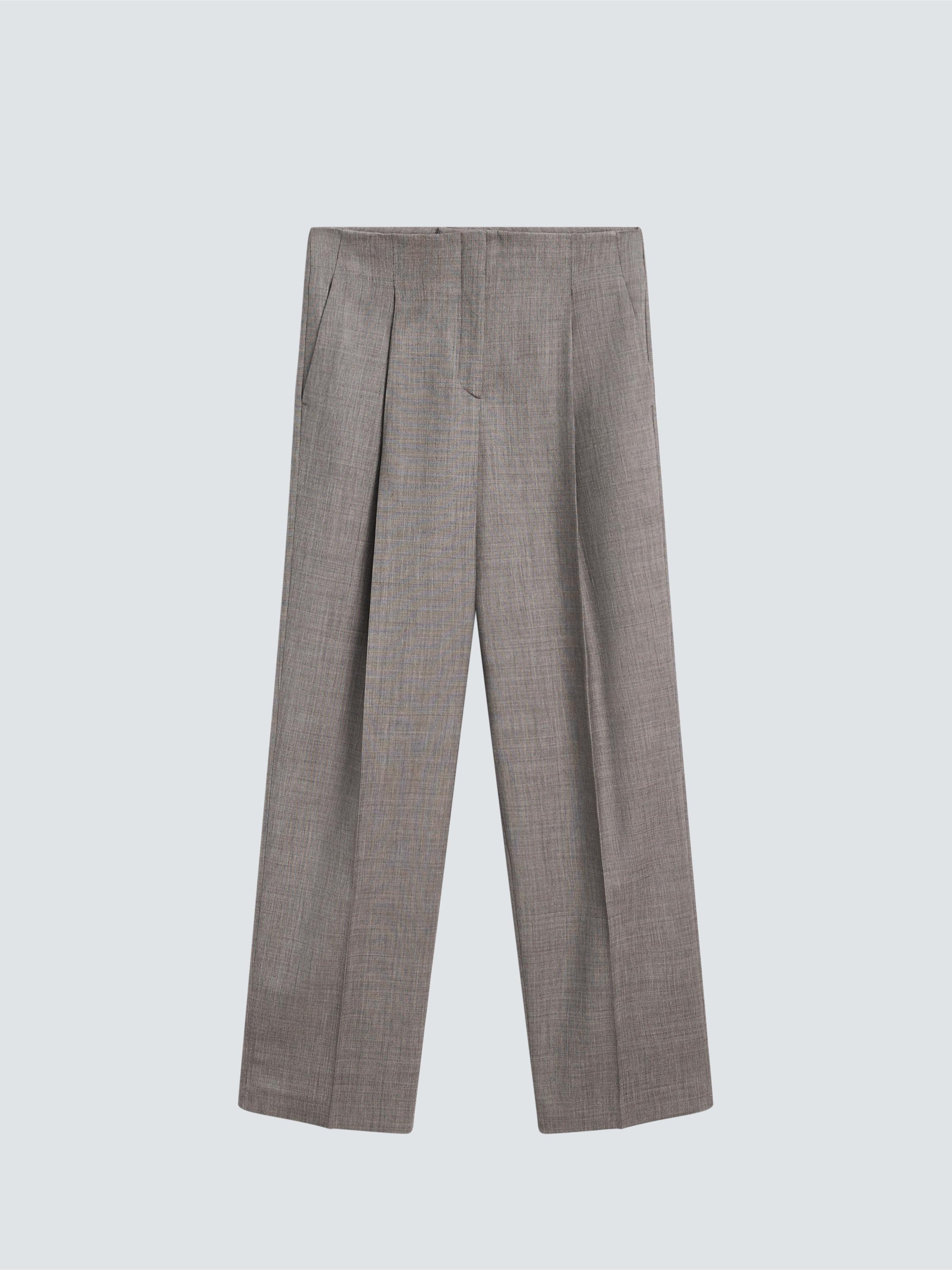 Melange wool blend pleated trousers