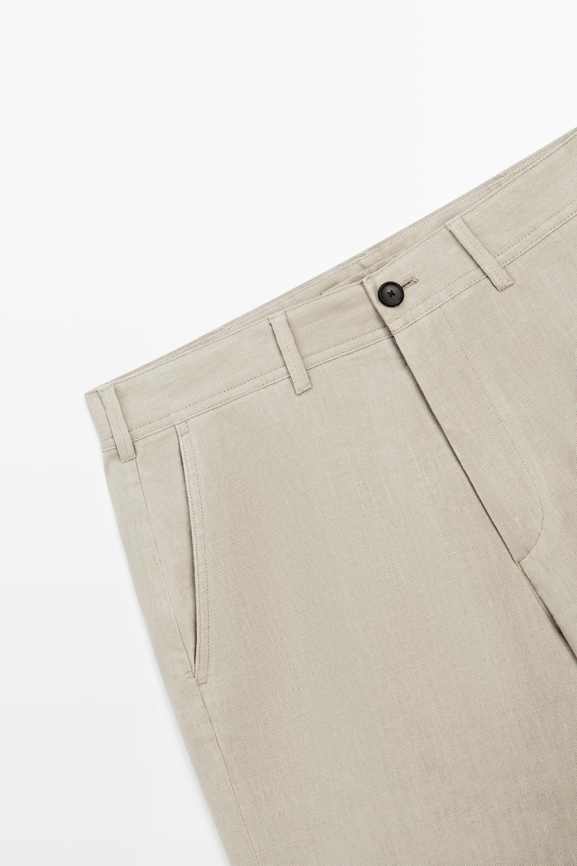 100% linen short Bermuda shorts — BEIGE