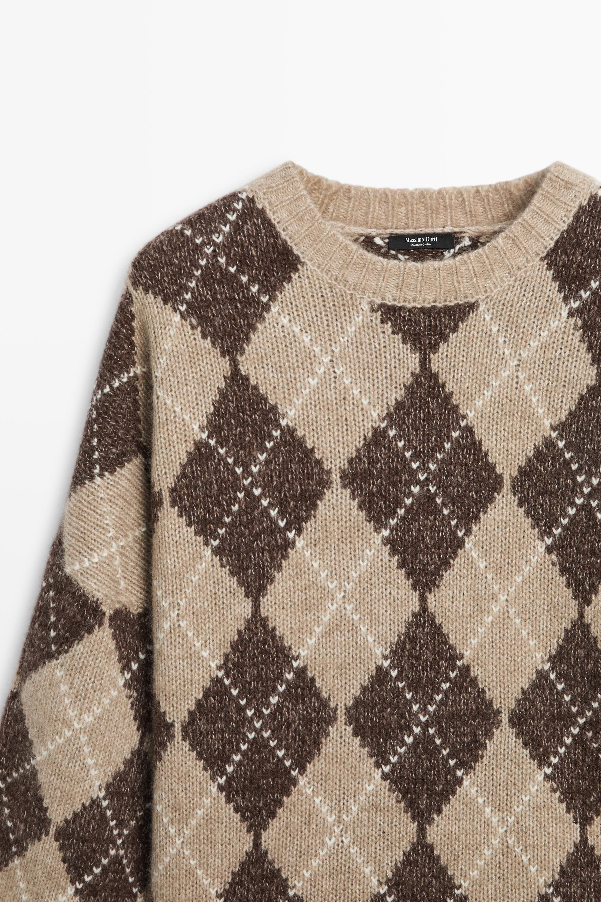 Argyle knit sweater with cashmere — BEIGE