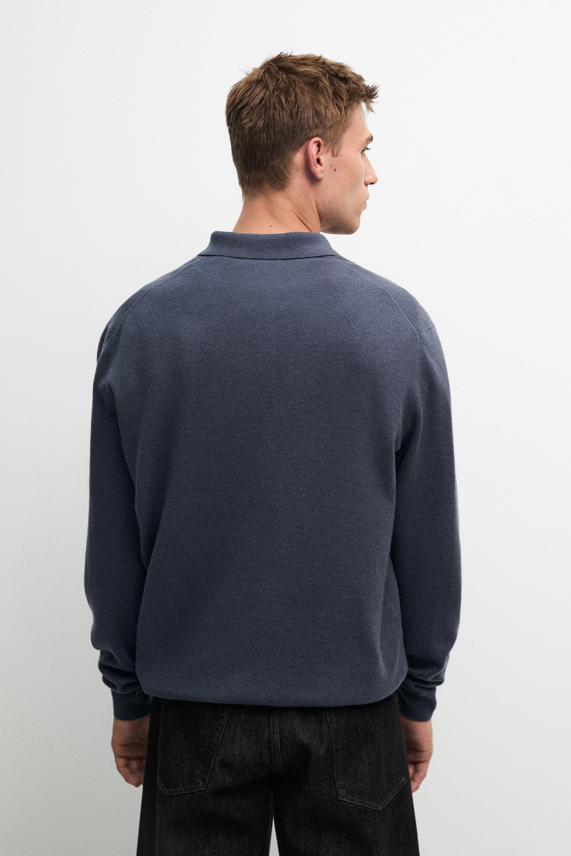 Wool blend knit polo sweater — DARK BLUE