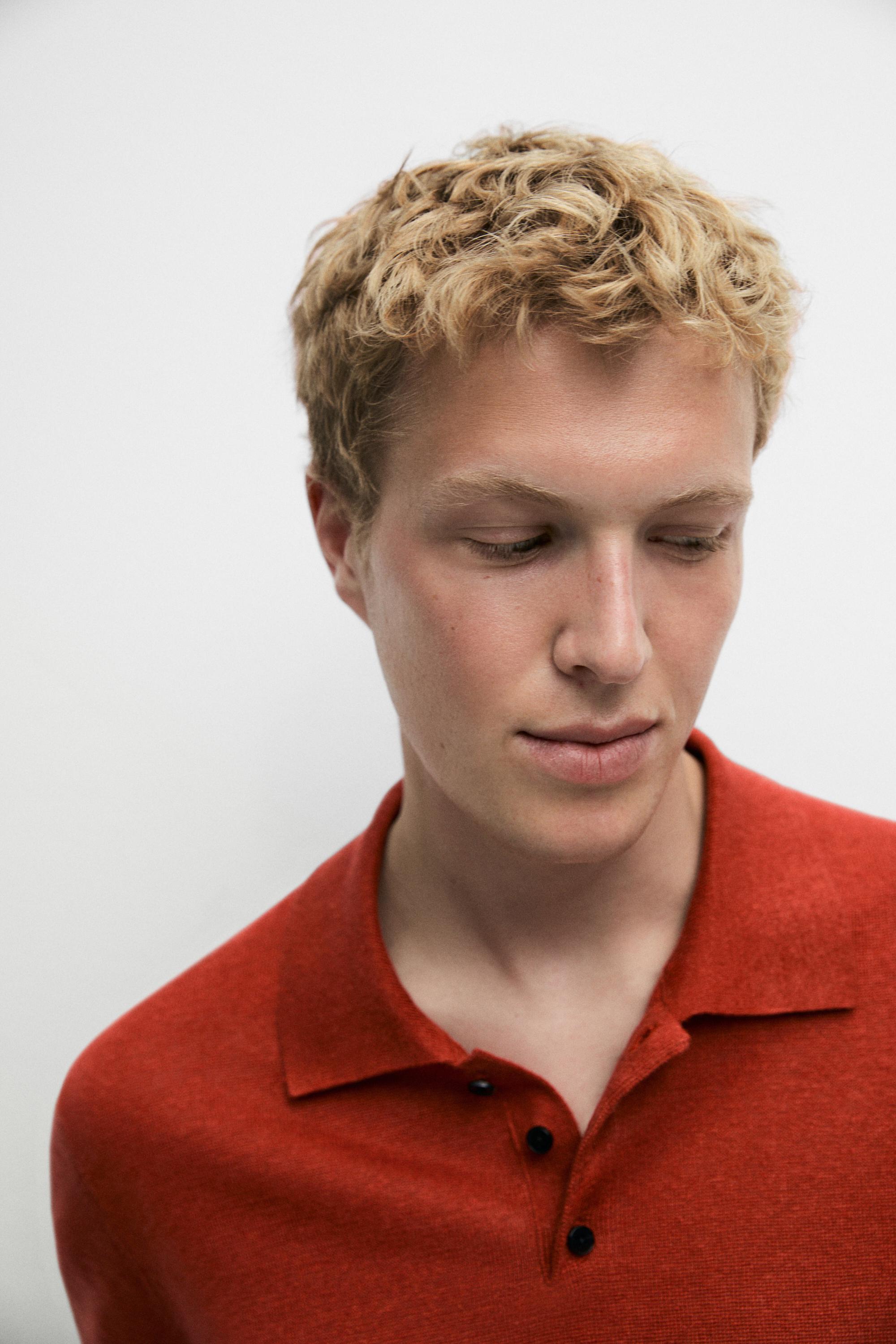 100% linen knit polo shirt — ORANGE