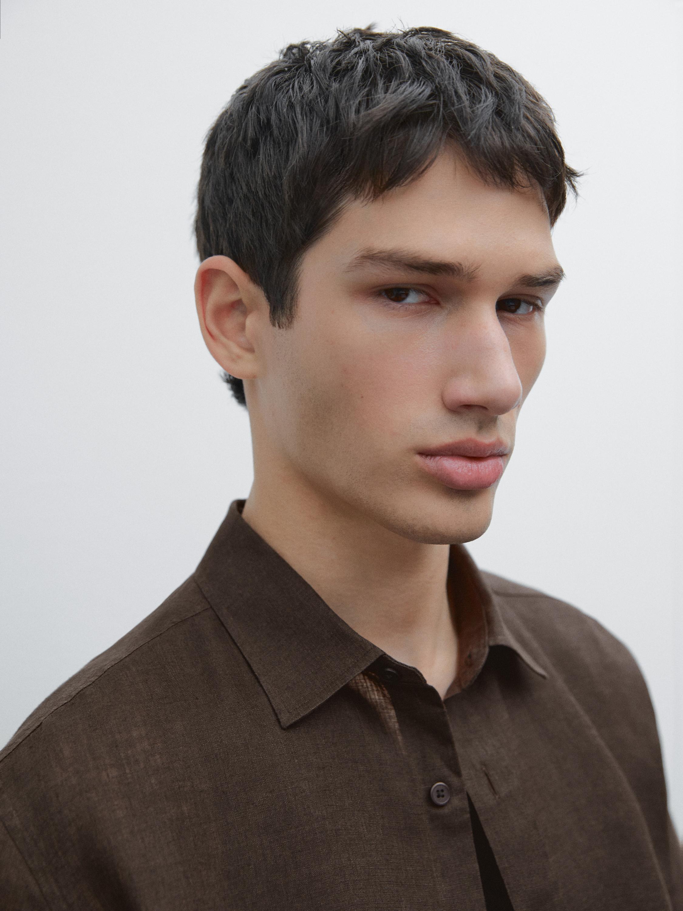 Regular fit short sleeve linen shirt