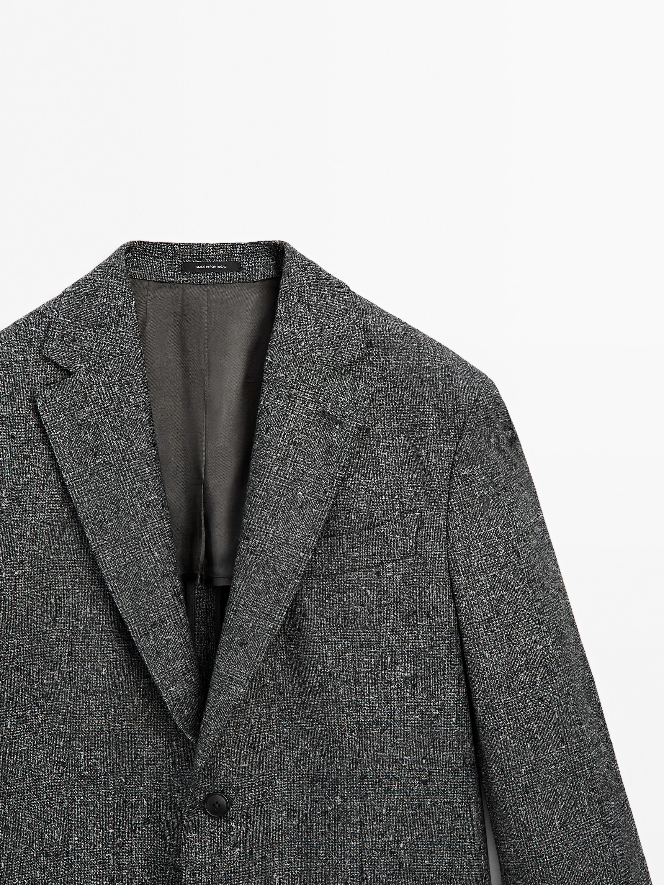 Karierter Blazer aus Wollgemisch mit Strukturmuster