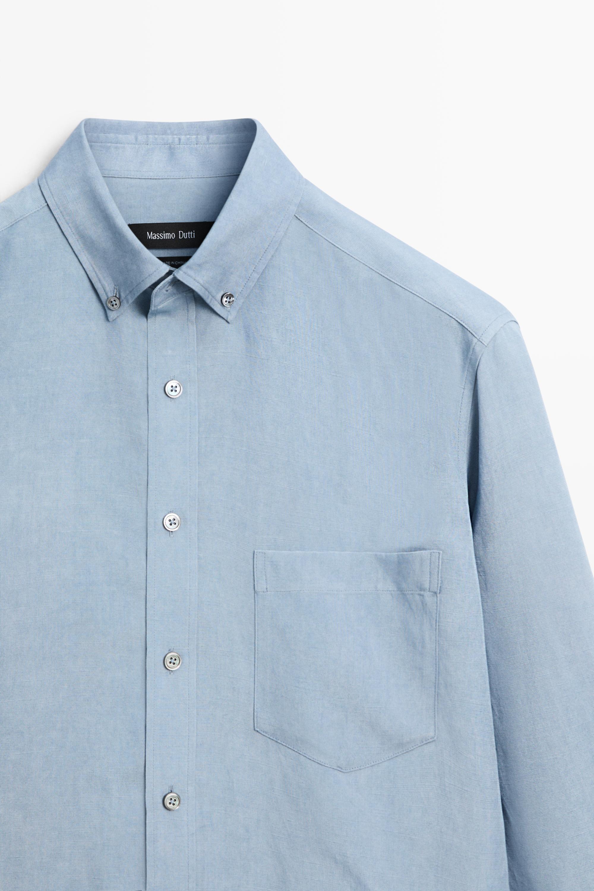 Flowing regular fit lyocell-linen shirt — BLUE
