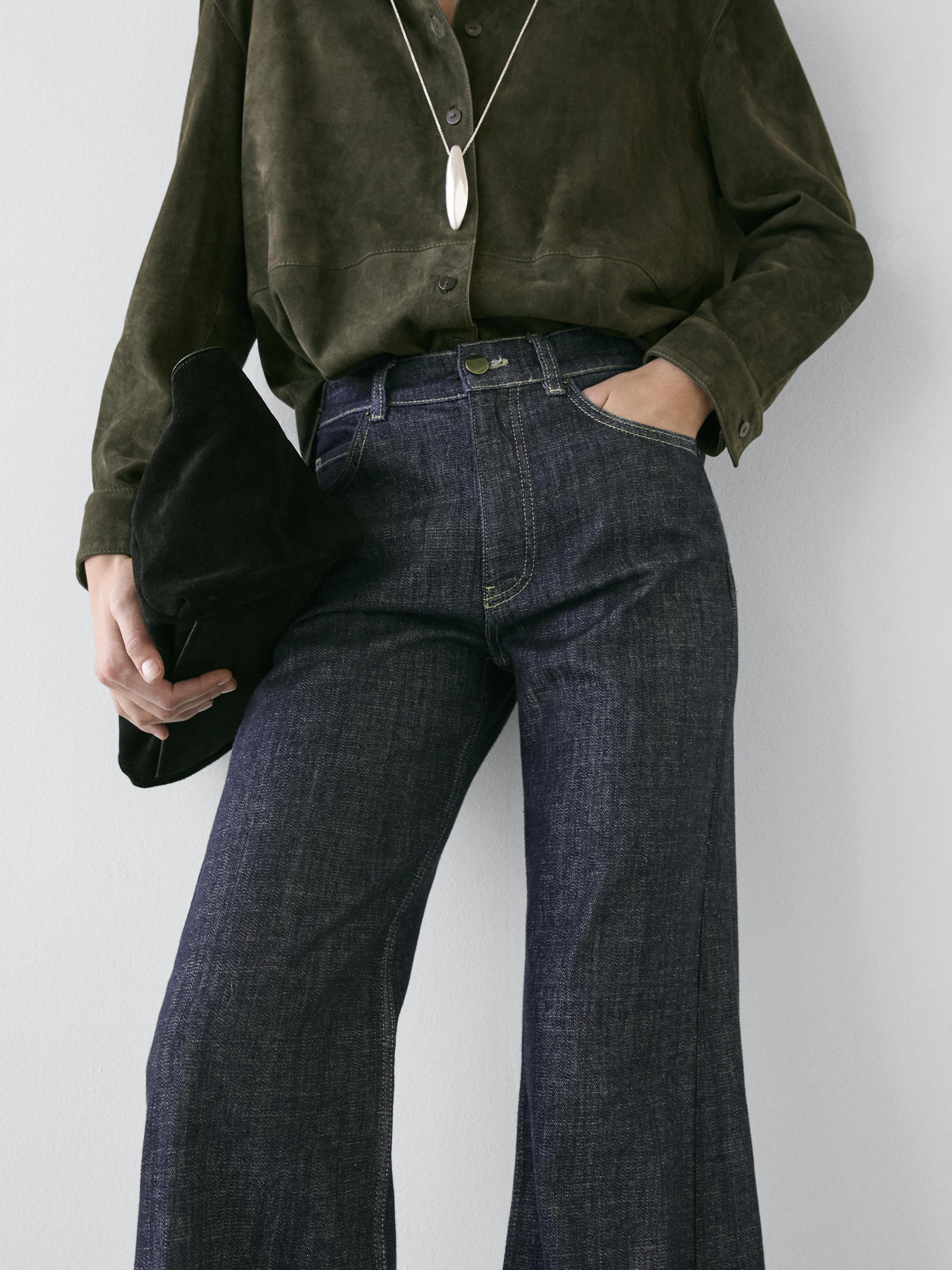 Flared high-waist jeans — DARK BLUE