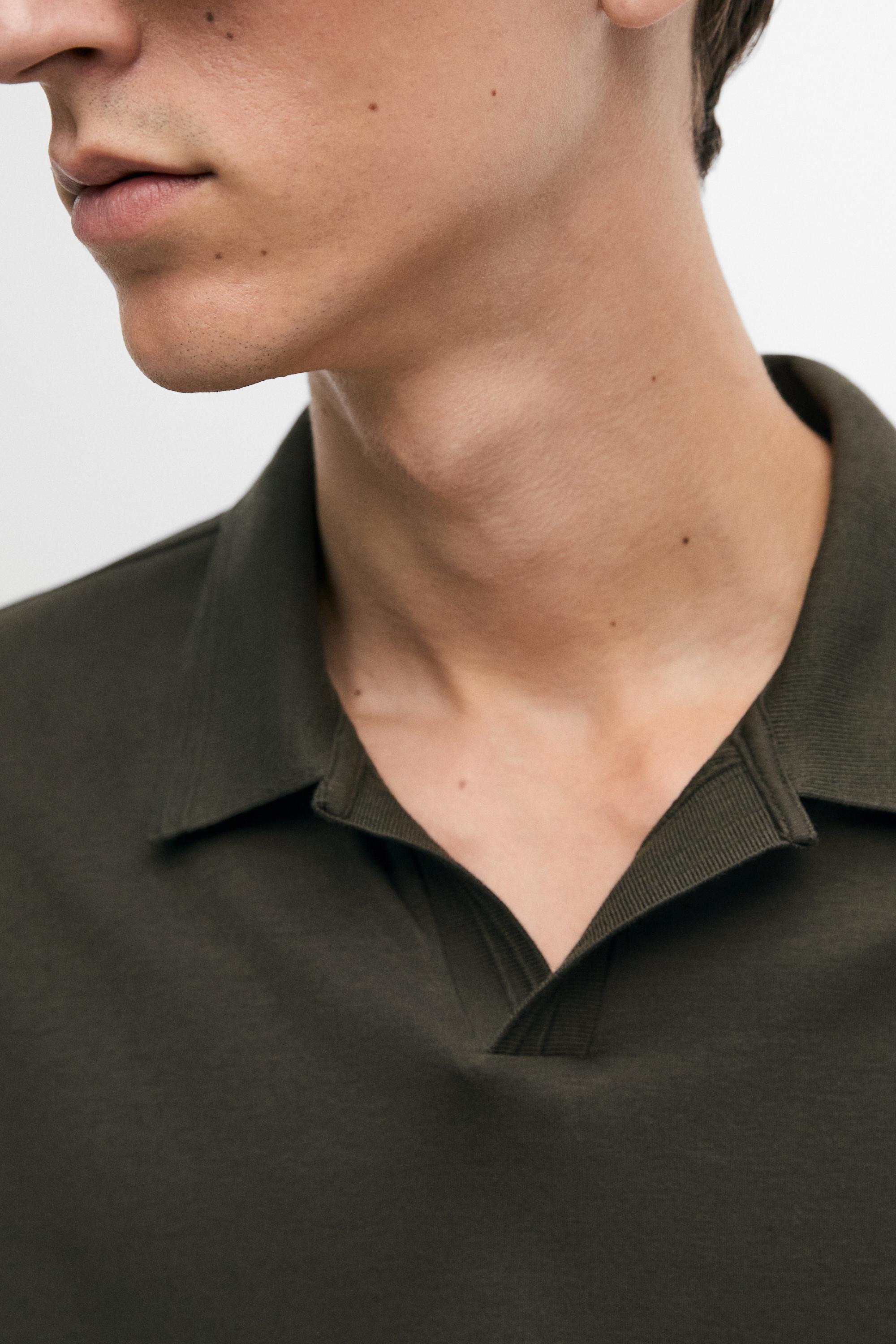 100% cotton long sleeve polo shirt — PALE OCHRE