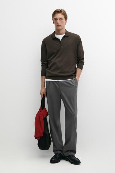 100% merino wool knit polo sweater — DARK KHAKI 1