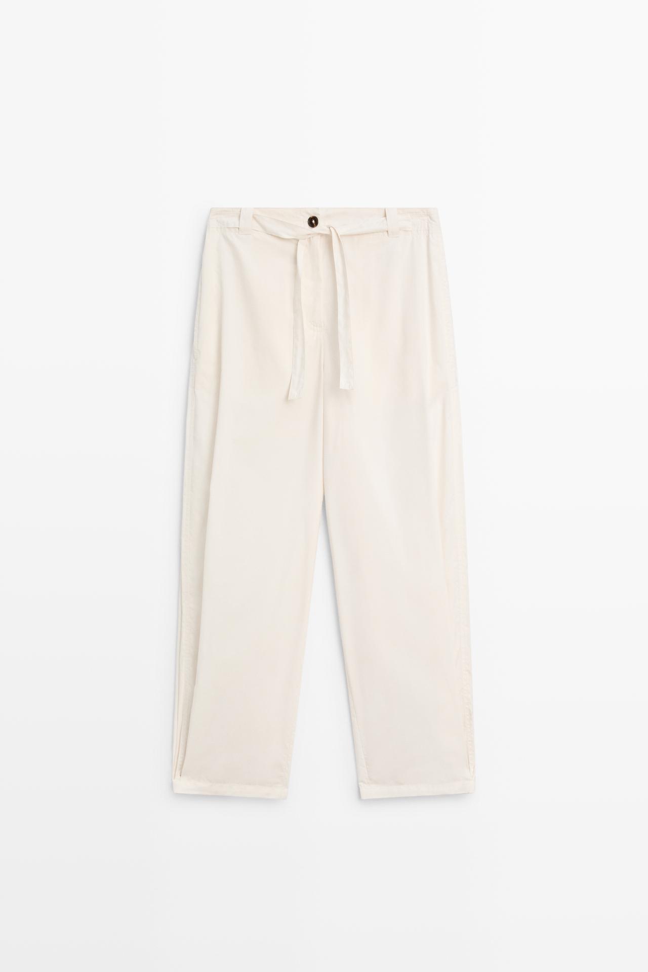 Cotton blend pants with tie detail — WHITE