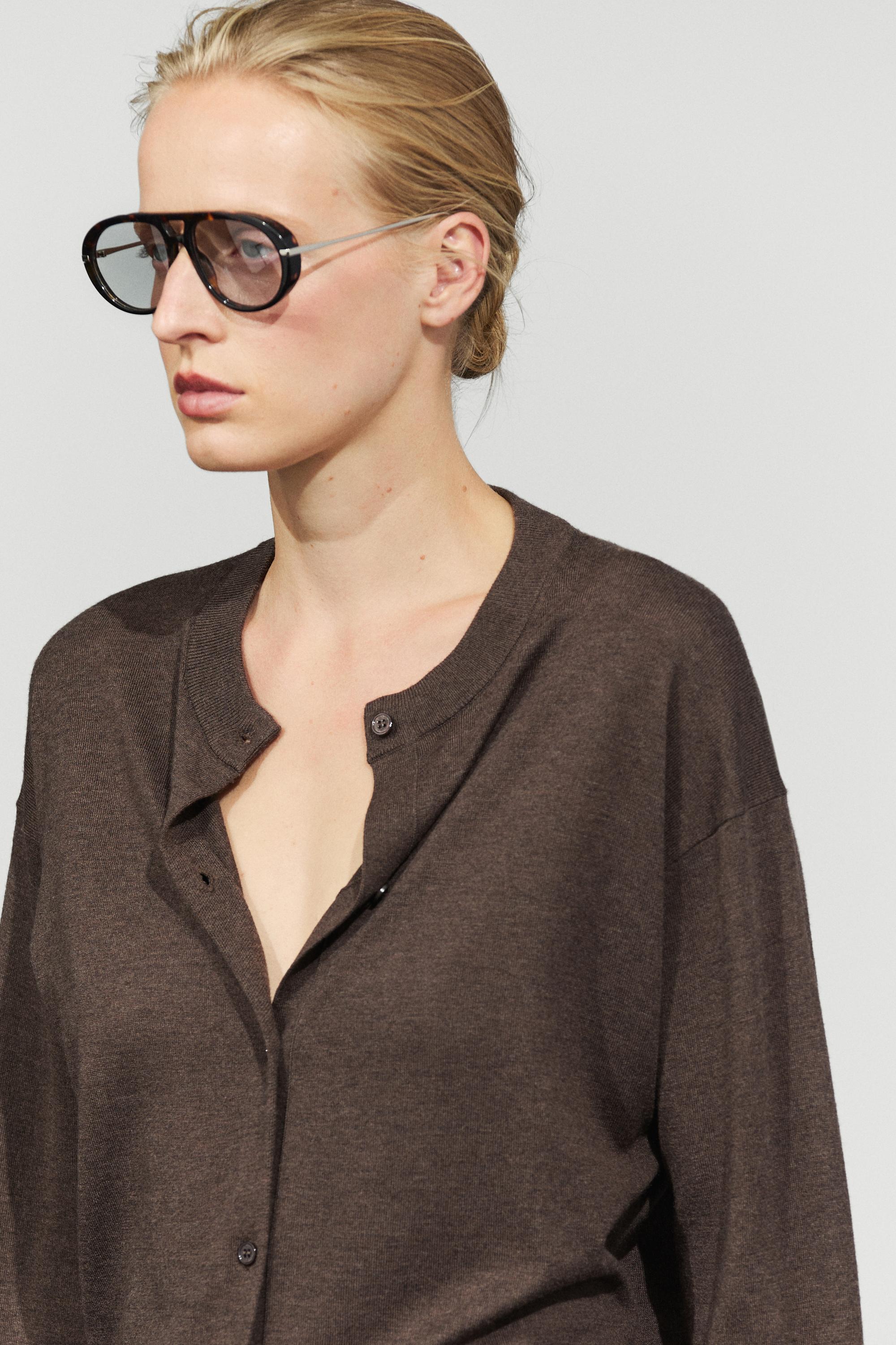 Long knit buttoned cardigan — MOLE BROWN