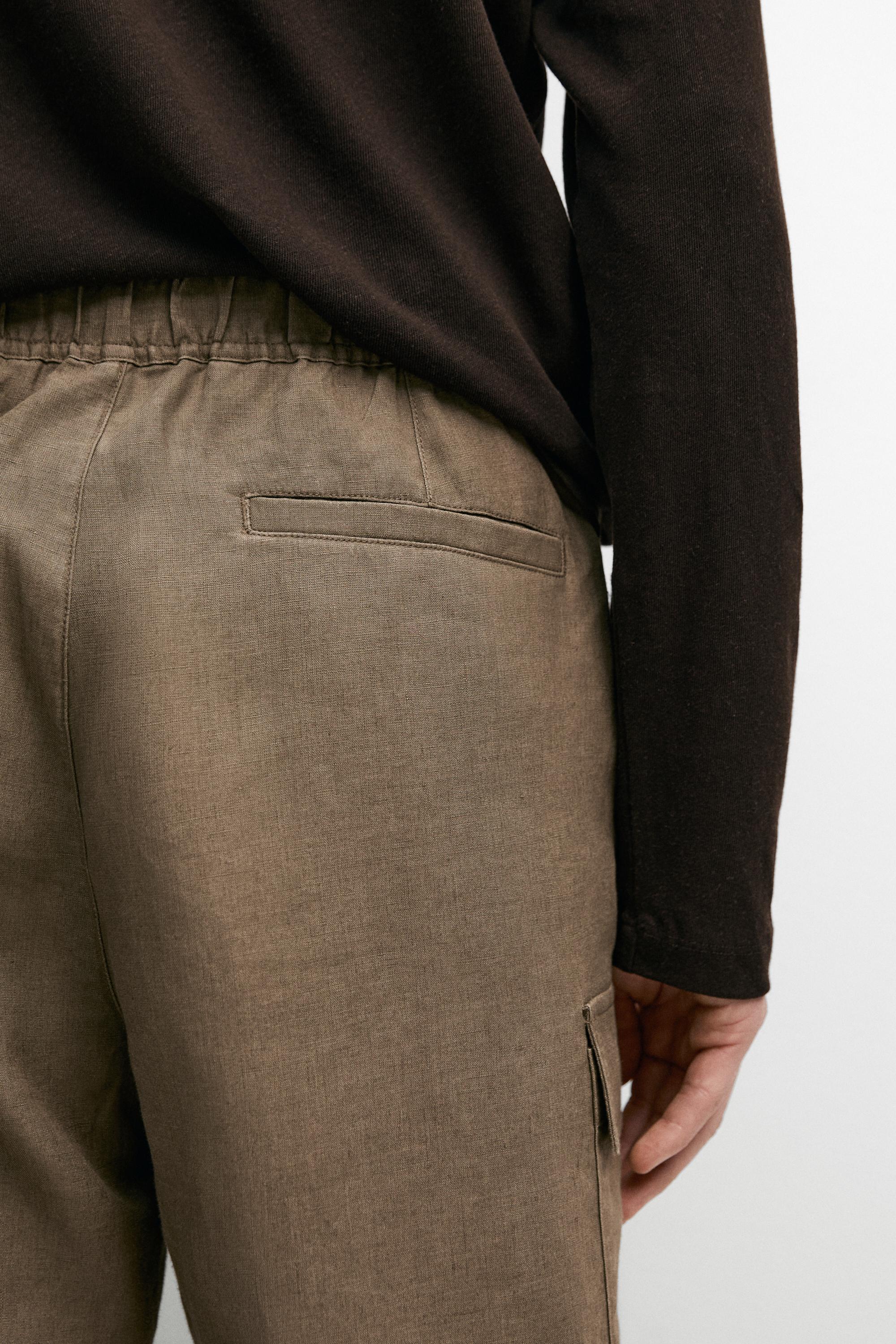 100% linen cargo Bermuda shorts — KHAKI
