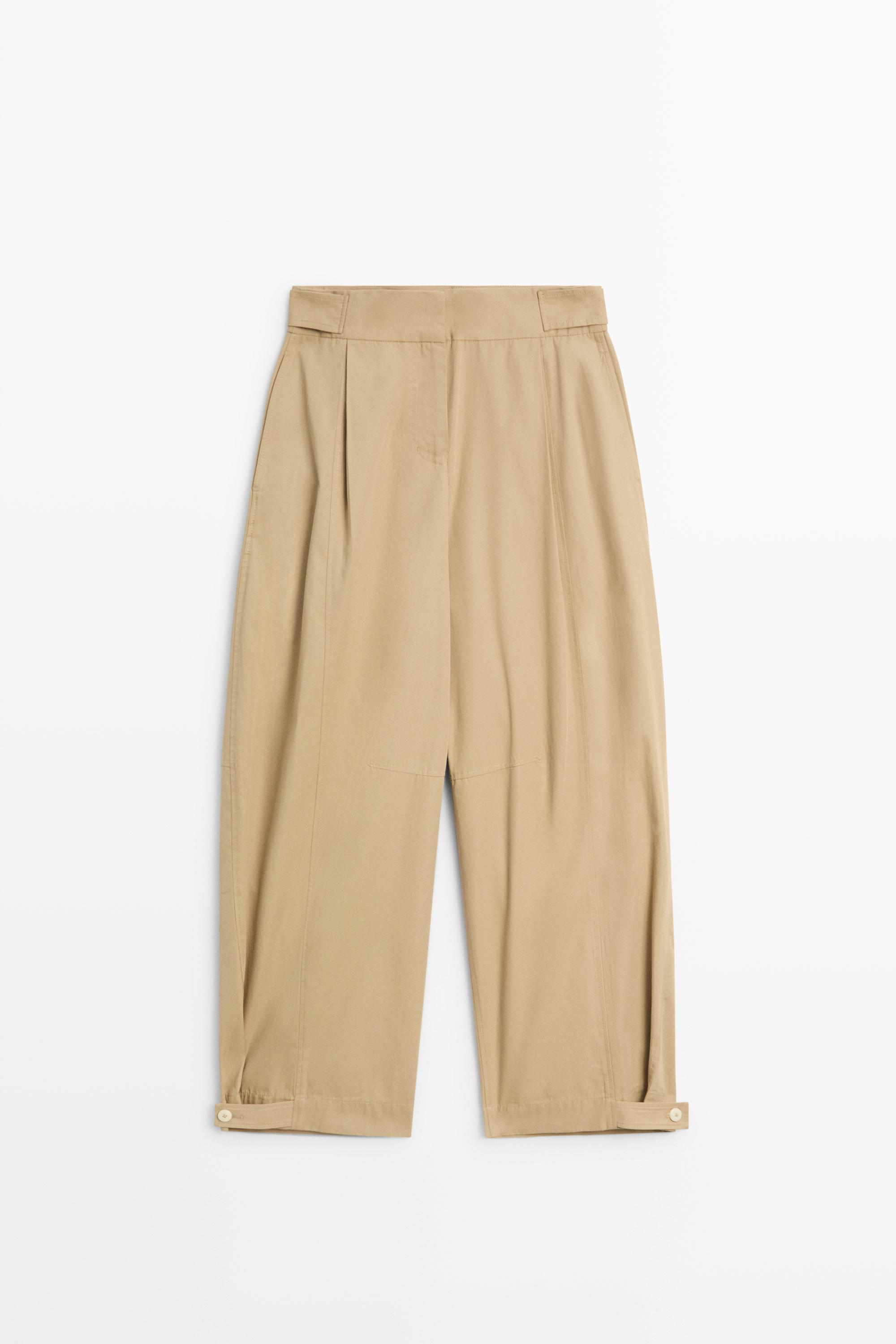 100% cotton barrel pants with adjustable hem