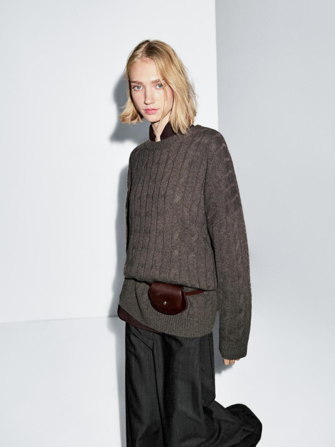 100% cashmere cable-knit sweater — ANTHRACITE GREY